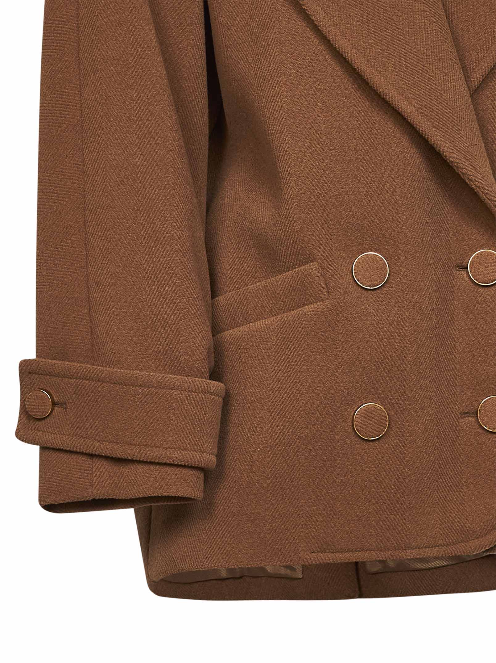 Chloé Women Dusty Camel Herringbone Wool Short Coat CHLOE