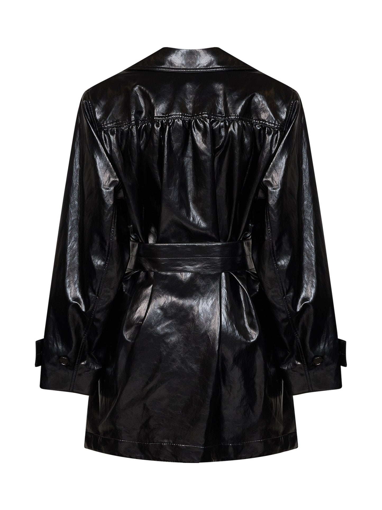 Chloé Women Black Shiny Coated Viscose Belted Trench Coat CHLOE