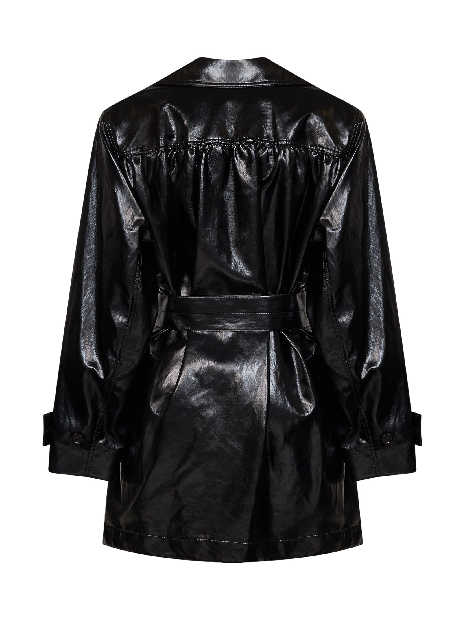 Chloé Women Black Shiny Coated Viscose Belted Trench Coat CHLOE