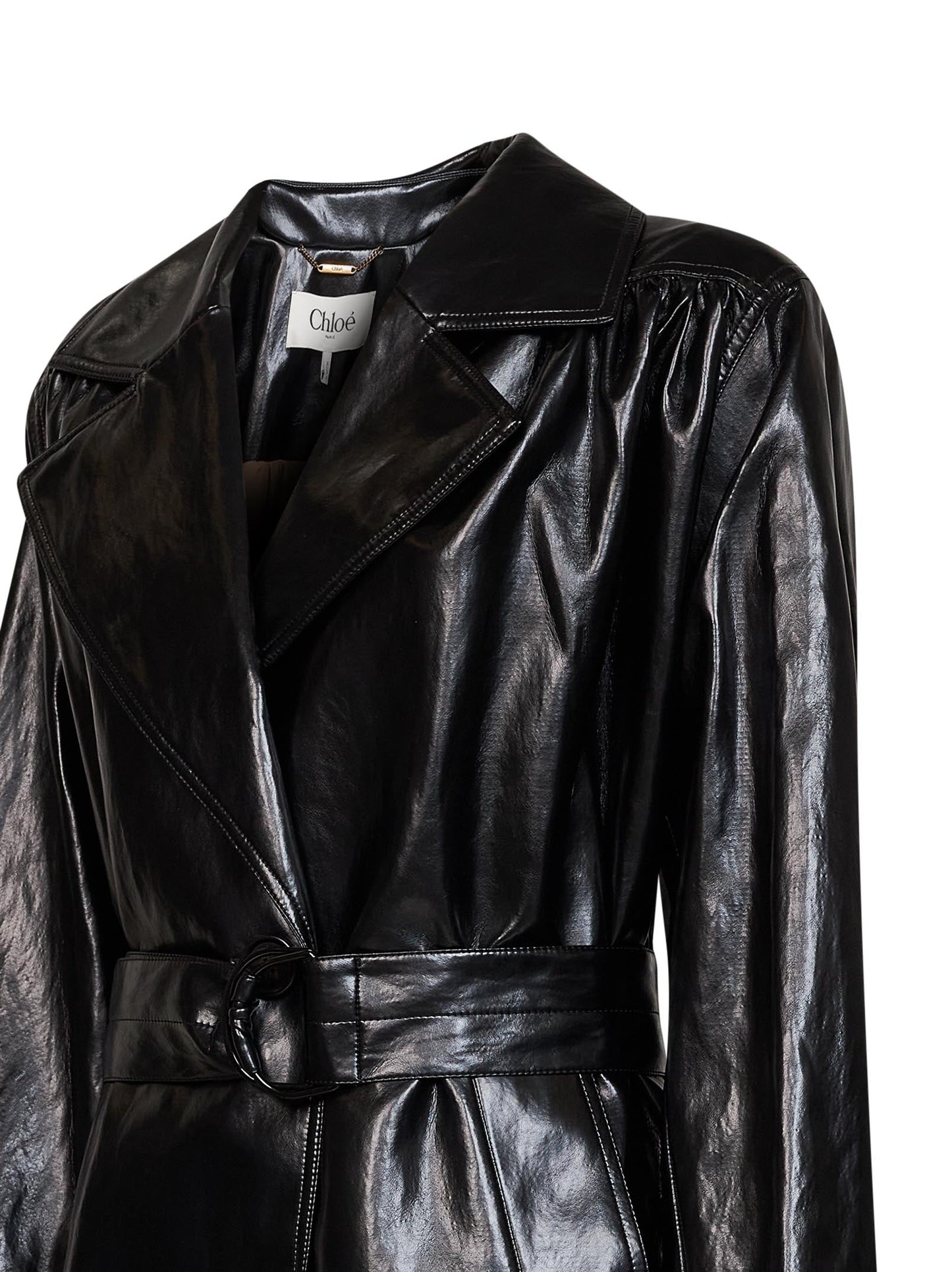 Chloé Women Black Shiny Coated Viscose Belted Trench Coat CHLOE