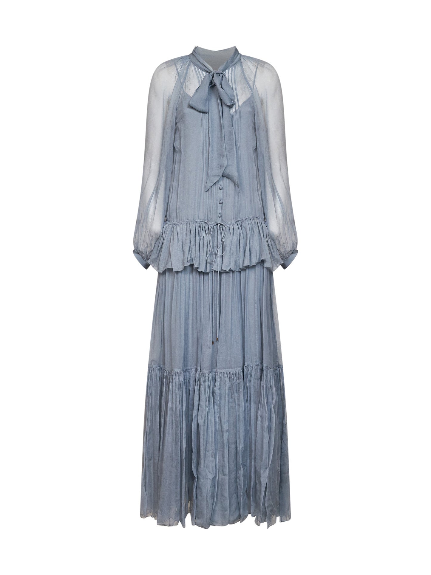 Chloé Women Light Blue Silk Muslin Fluid Maxi Dress CHLOE
