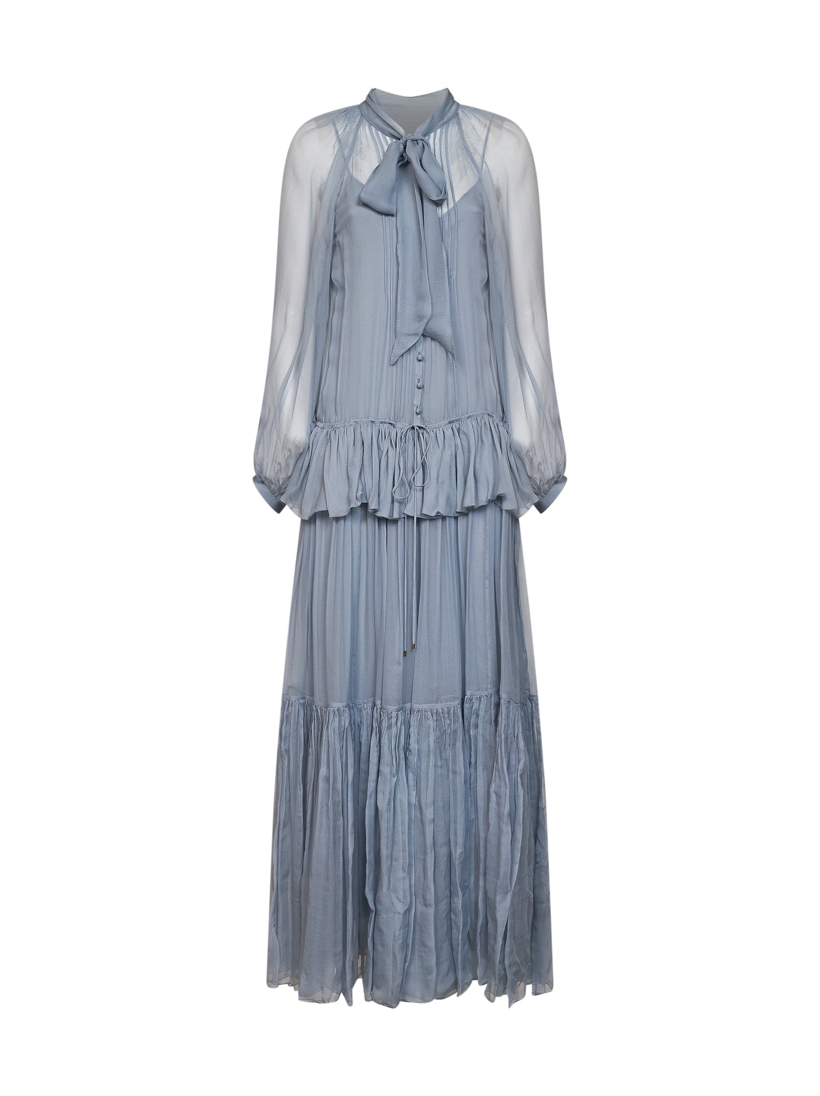 Chloé Women Light Blue Silk Muslin Fluid Maxi Dress CHLOE