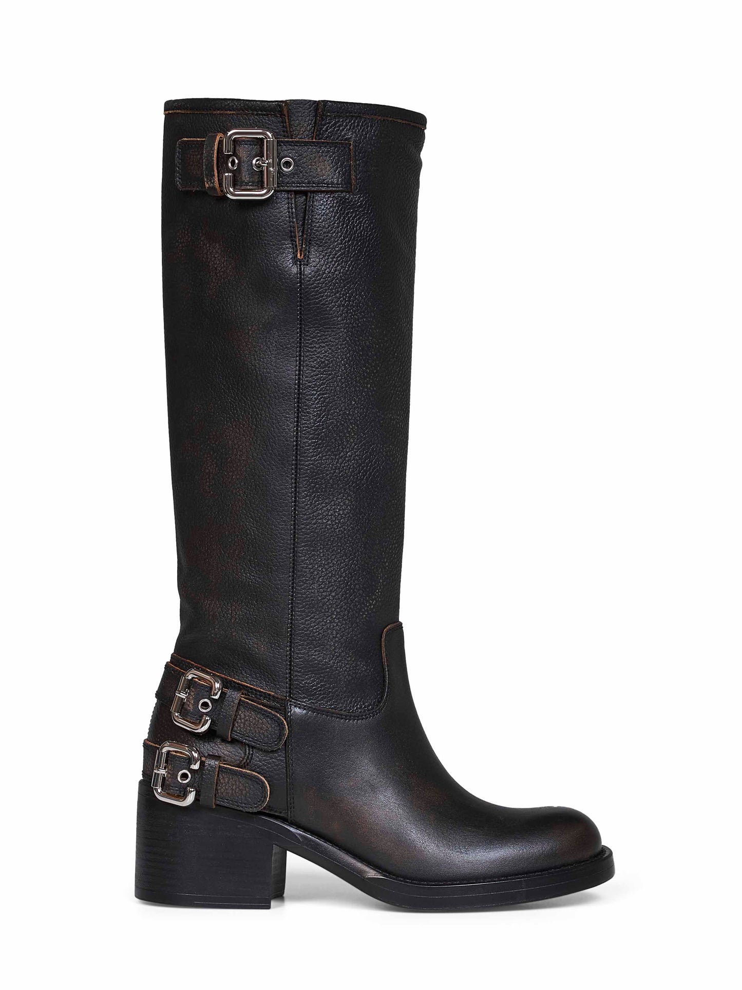 Chloé Women Black Grained Brushed Leather Dakota Biker Boots CHLOE