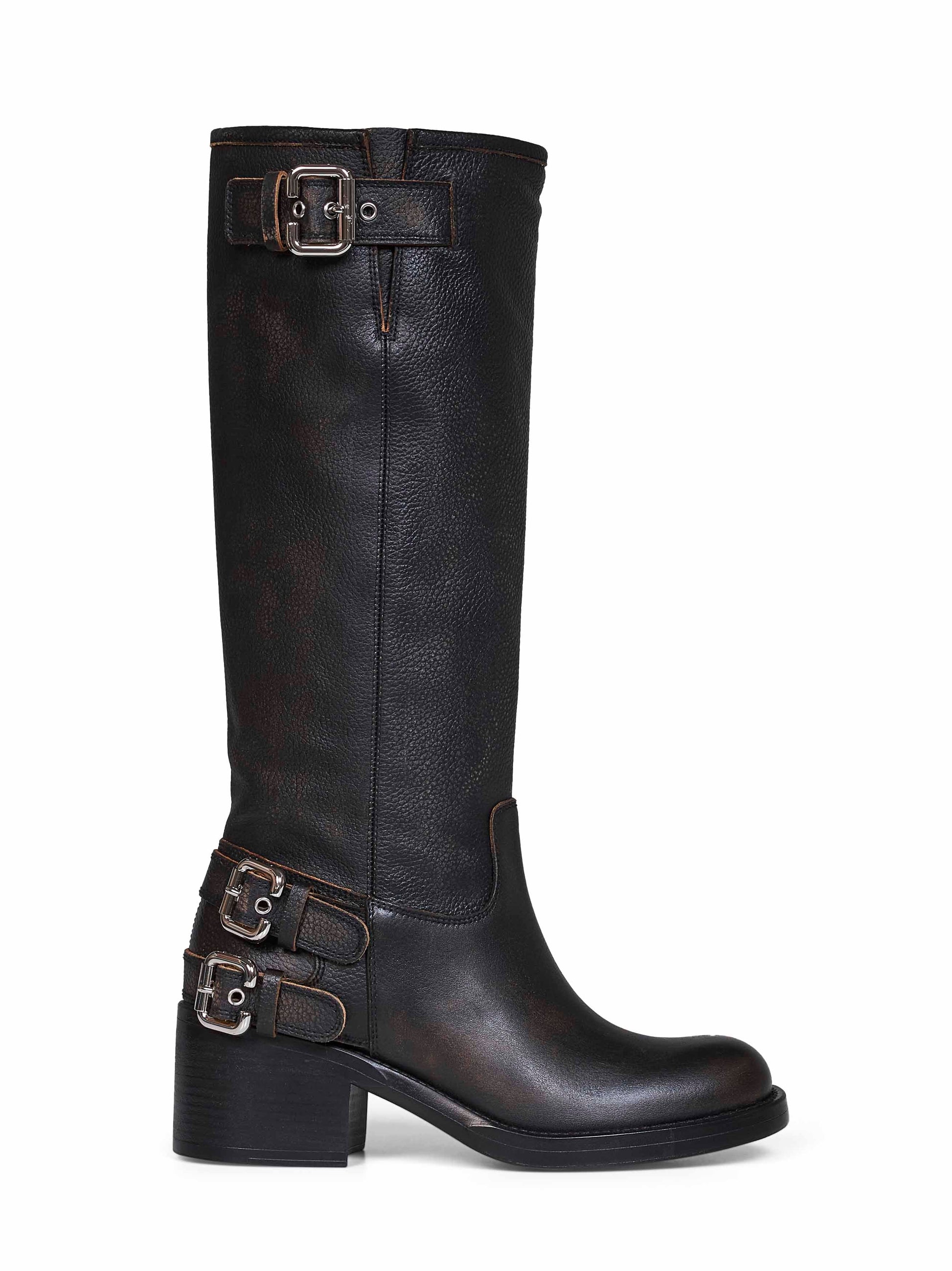 Chloé Women Black Grained Brushed Leather Dakota Biker Boots CHLOE