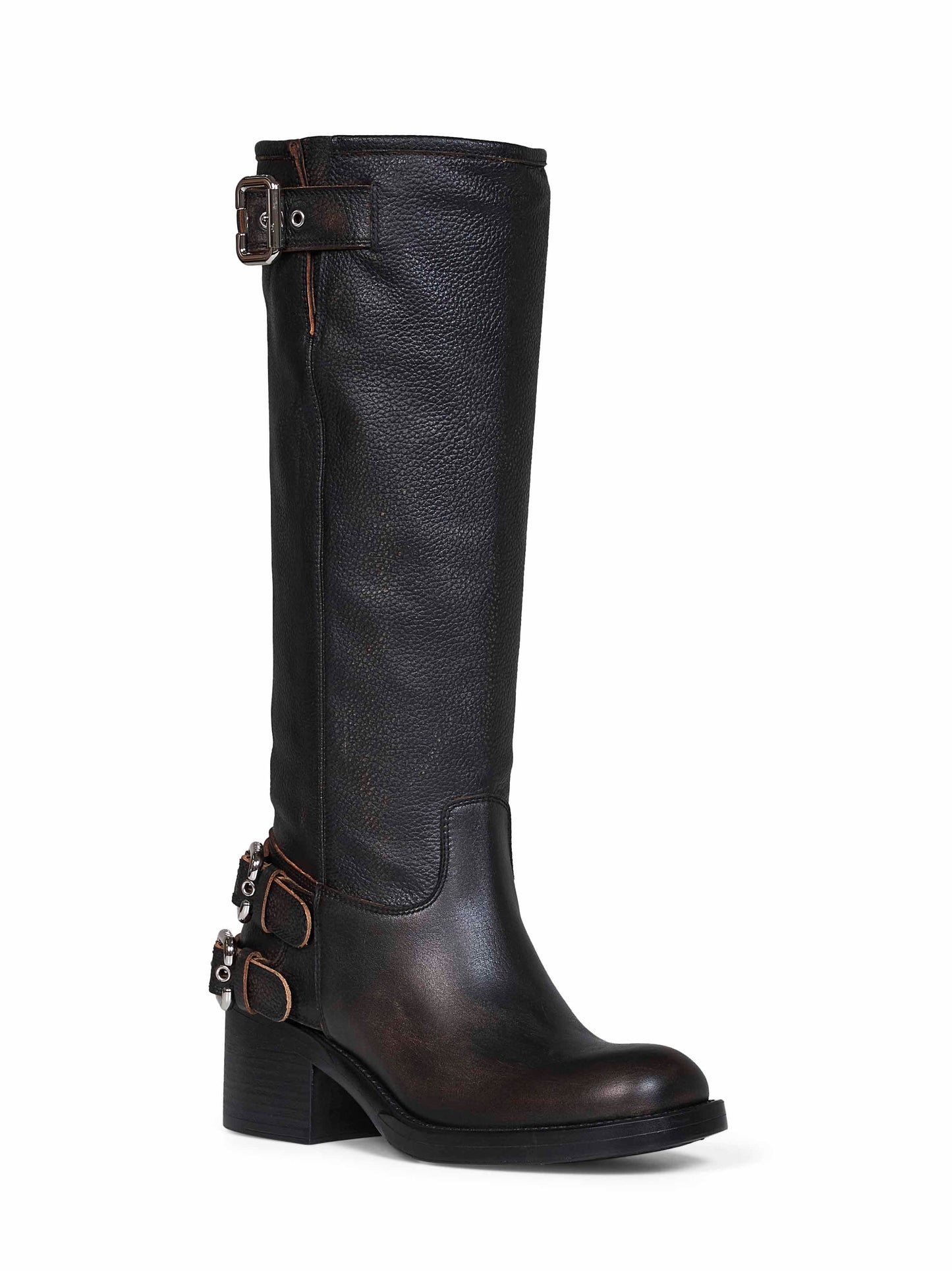 Chloé Women Black Grained Brushed Leather Dakota Biker Boots CHLOE