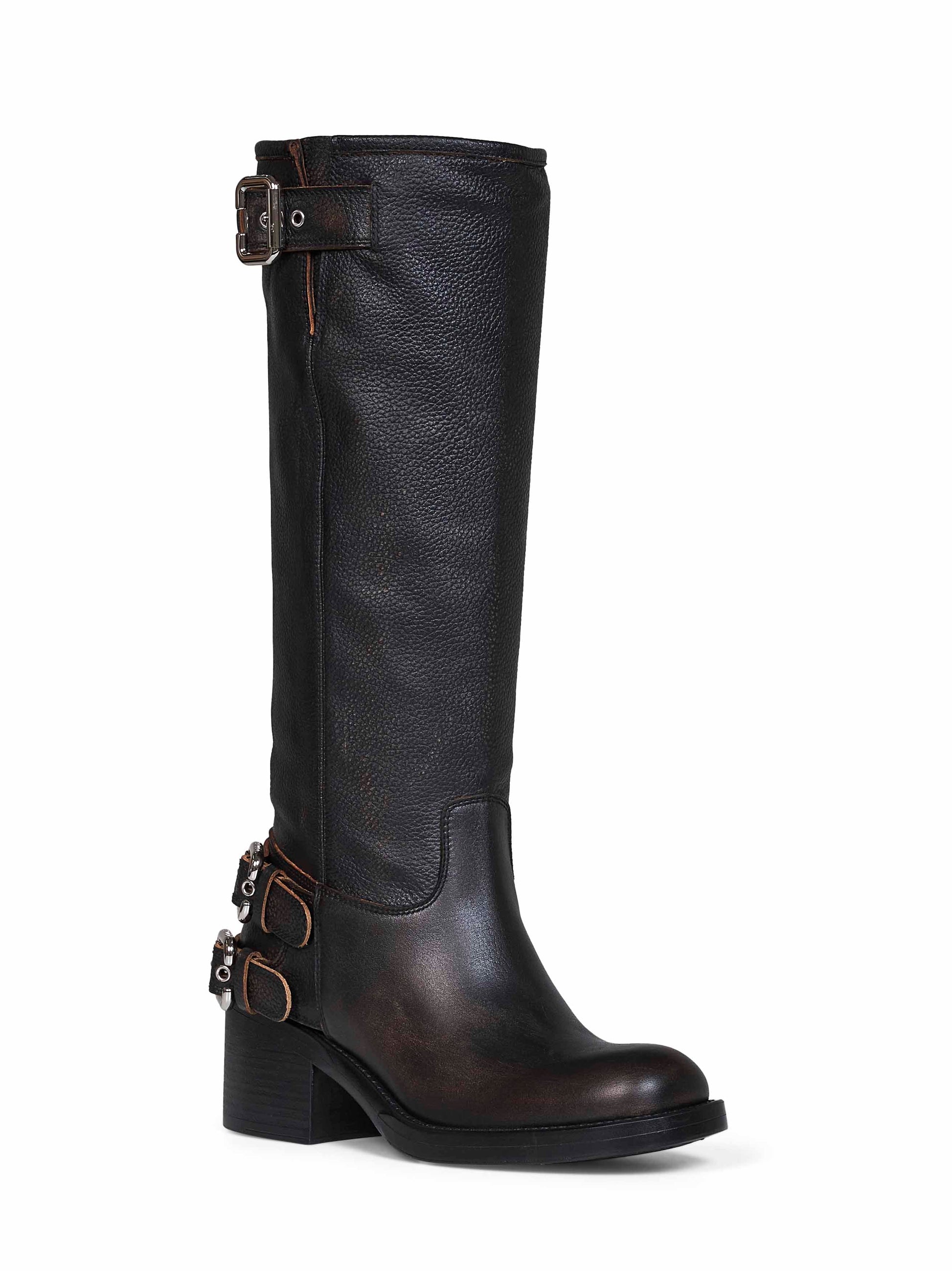 Chloé Women Black Grained Brushed Leather Dakota Biker Boots CHLOE