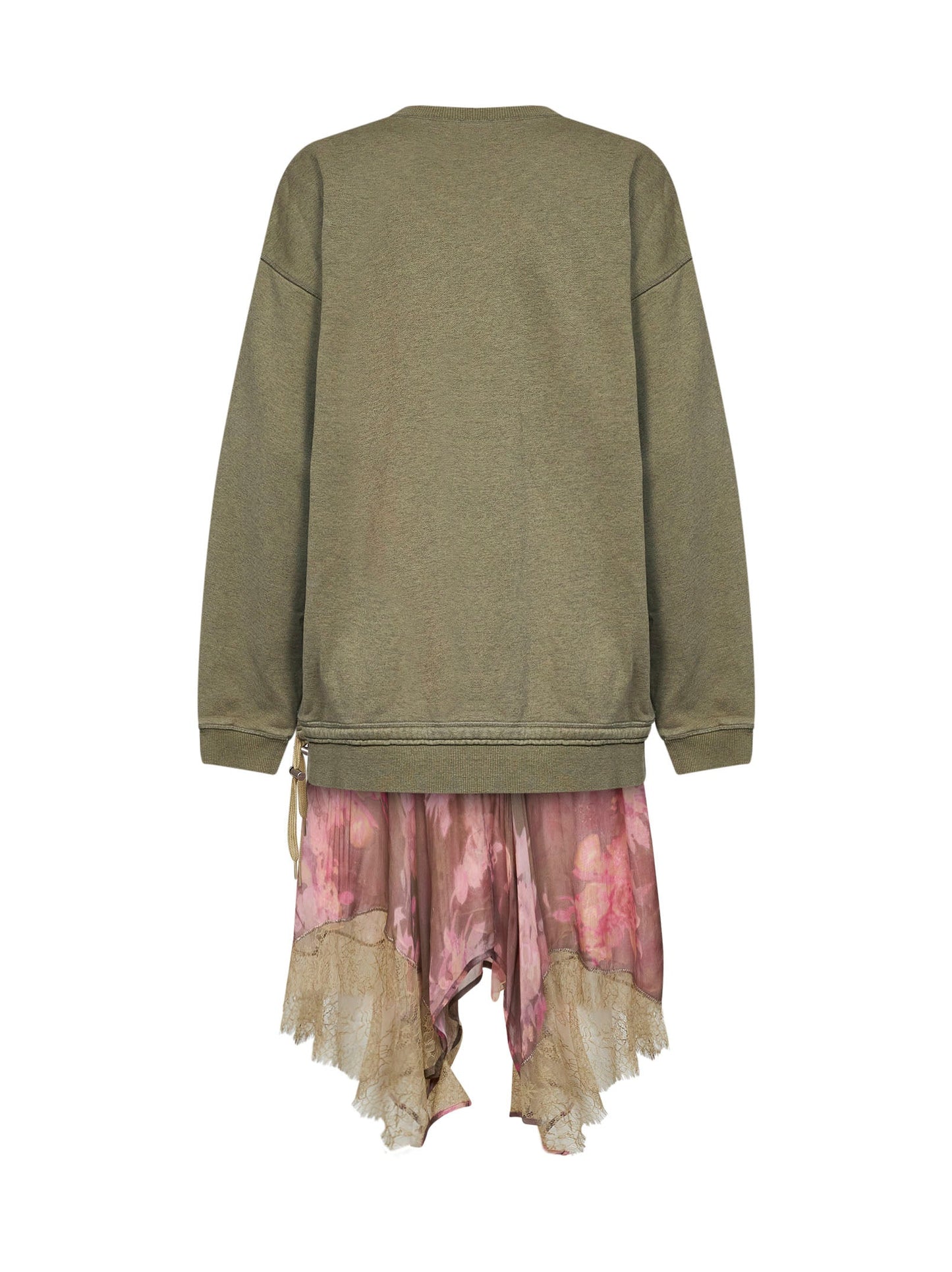 Diesel Women Green And Pink D-Orely Sweatshirt Dress With Chiffon Skirt DIESEL