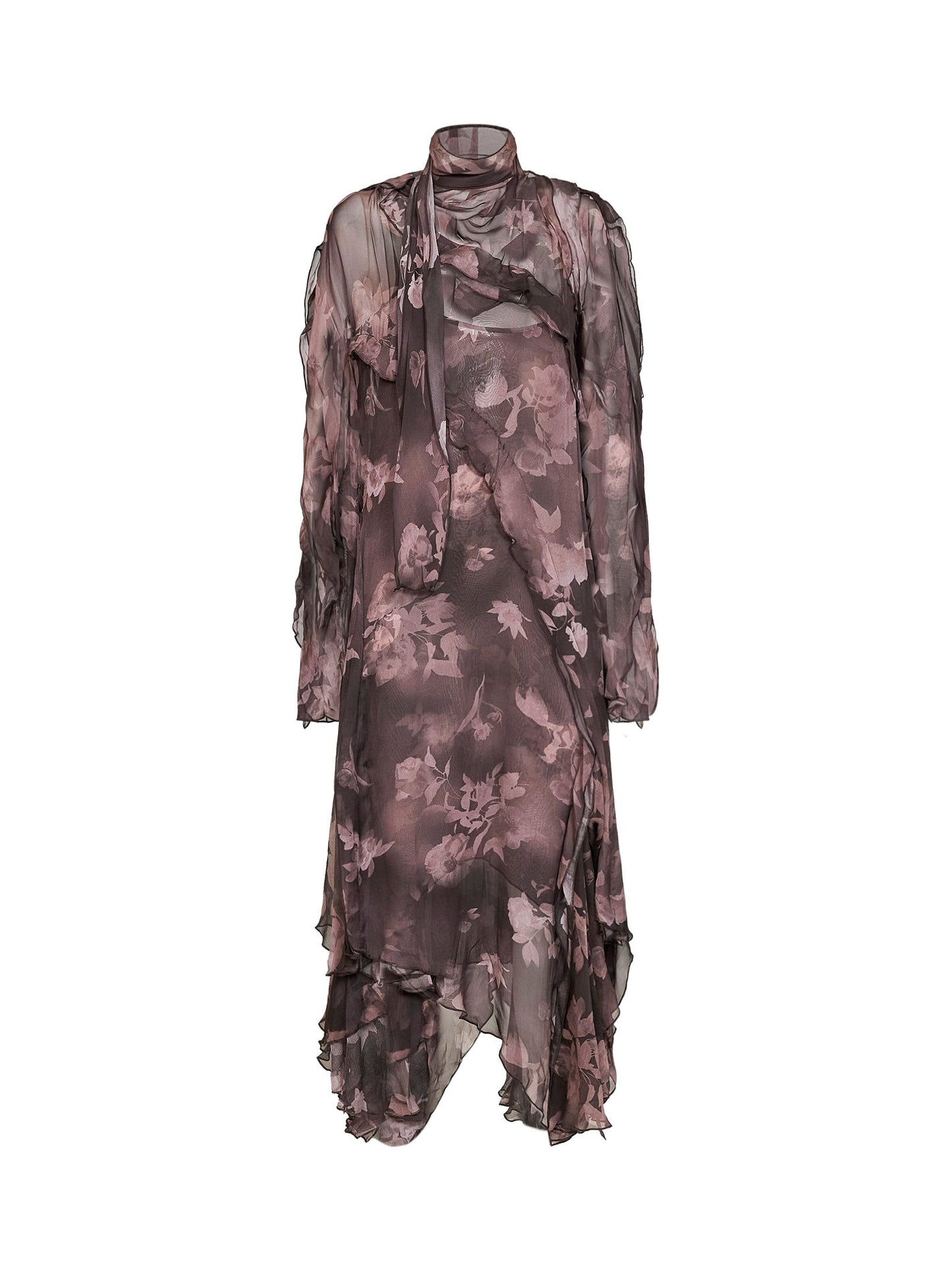 Diesel Women Brown Chiffon And Crêpe D-Riadi Asymmetric Midi Dress DIESEL