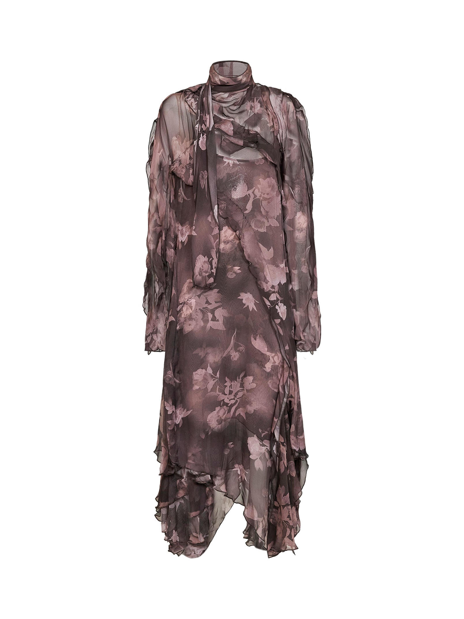 Diesel Women Brown Chiffon And Crêpe D-Riadi Asymmetric Midi Dress DIESEL