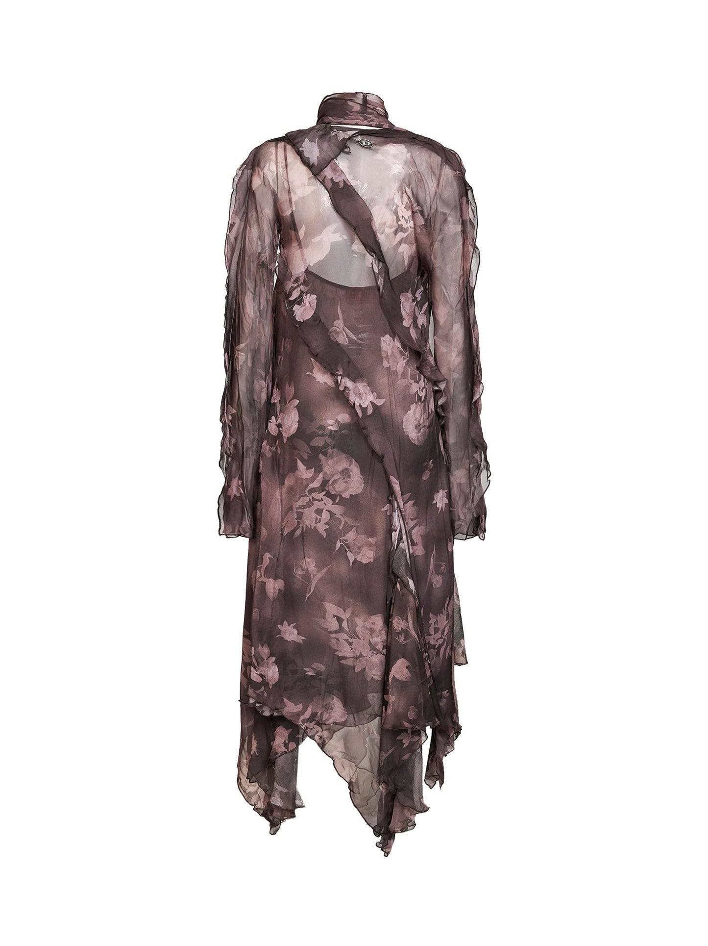 Diesel Women Brown Chiffon And Crêpe D-Riadi Asymmetric Midi Dress DIESEL