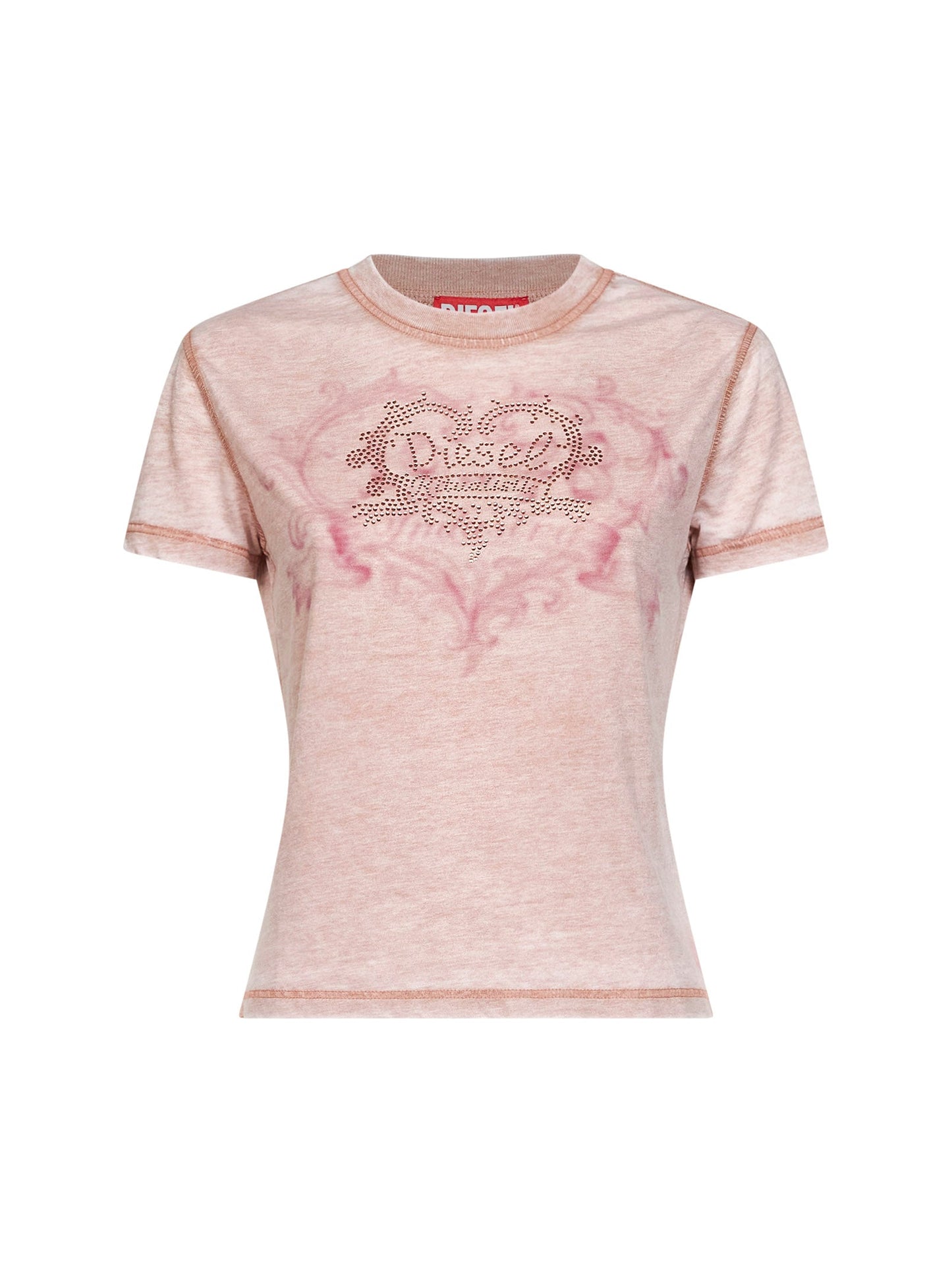 Diesel Women Pink Rhinestone-Embellished Jersey T-Ila-Aa1 T-Shirt DIESEL