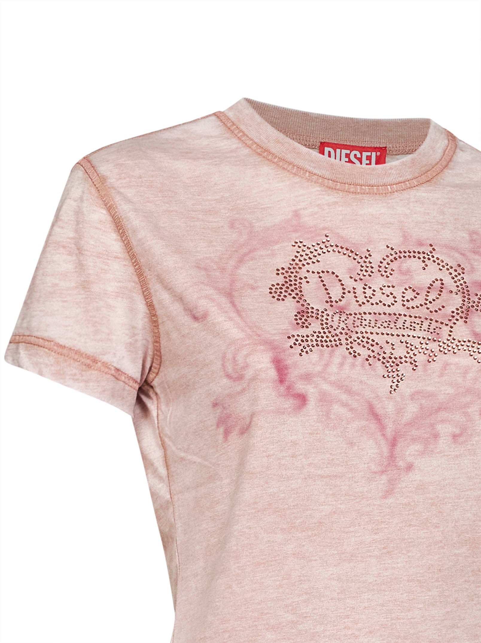 Diesel Women Pink Rhinestone-Embellished Jersey T-Ila-Aa1 T-Shirt DIESEL