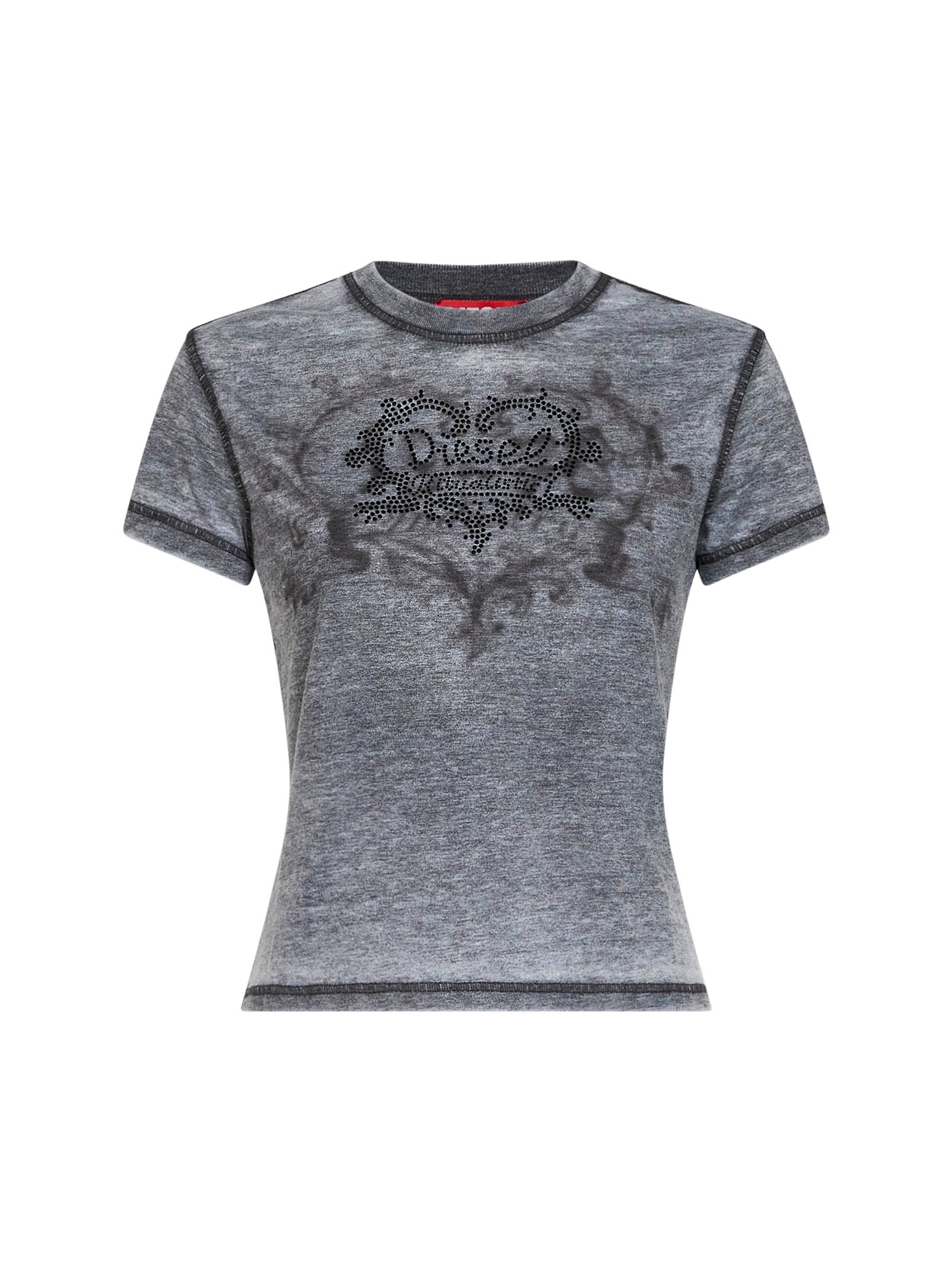 Diesel Women Black Rhinestone-Embellished Jersey T-Ila-Aa1 T-Shirt DIESEL