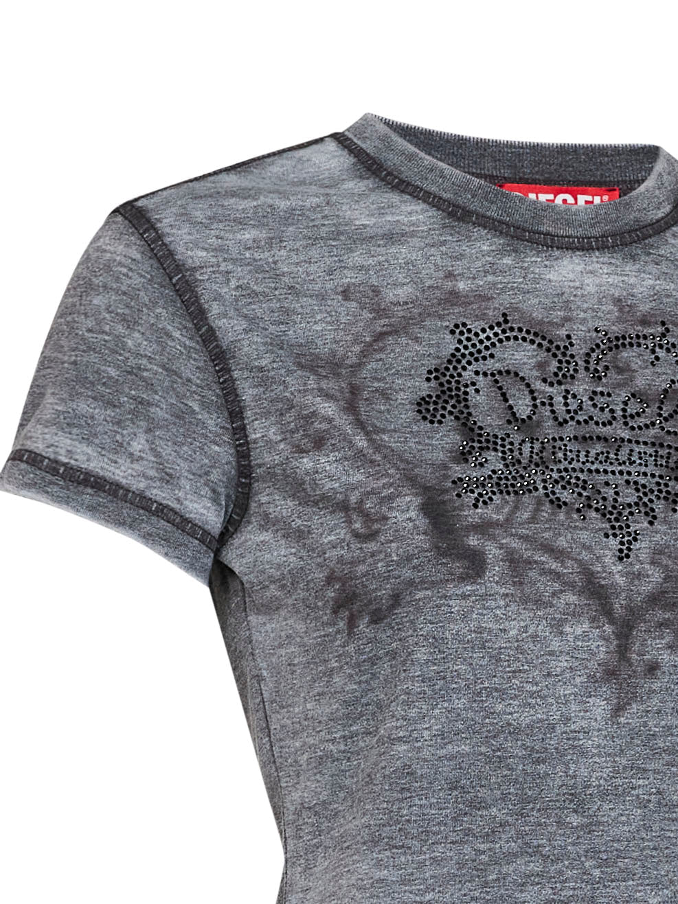 Diesel Women Black Rhinestone-Embellished Jersey T-Ila-Aa1 T-Shirt DIESEL