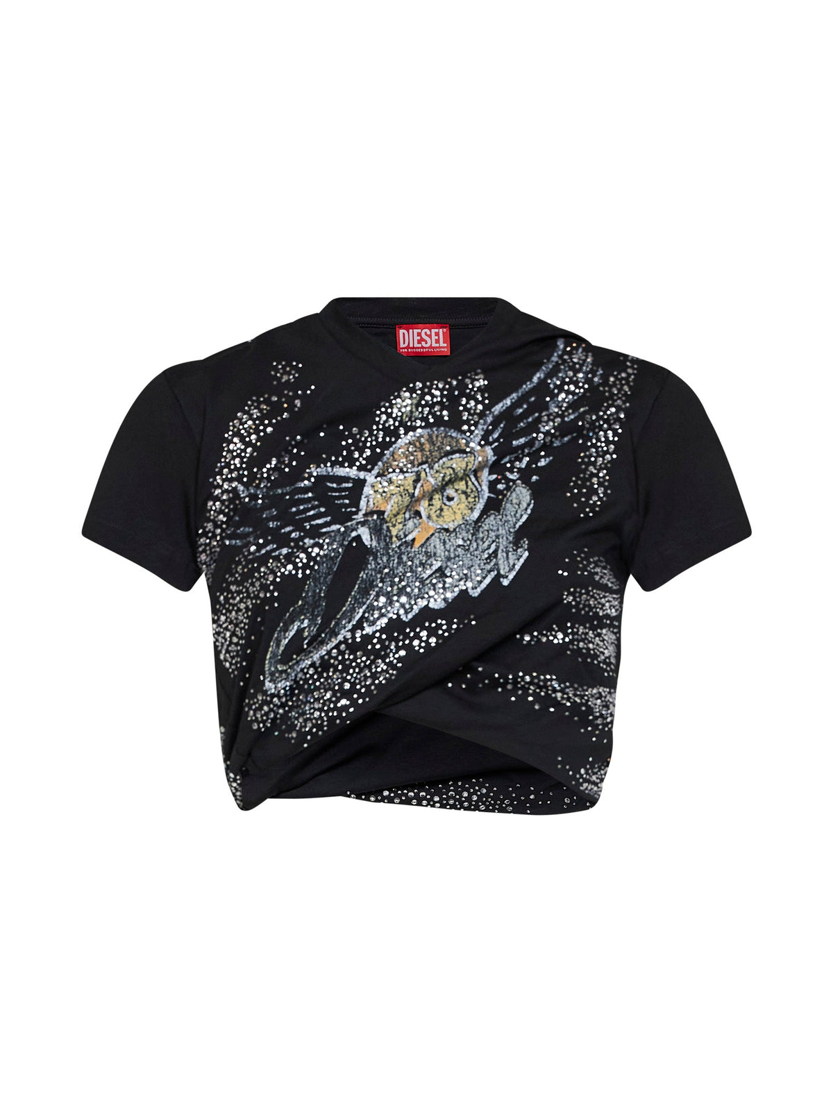 Diesel Women Black Double-Layer Jersey T-Wincy Printed Cropped T-Shirt DIESEL