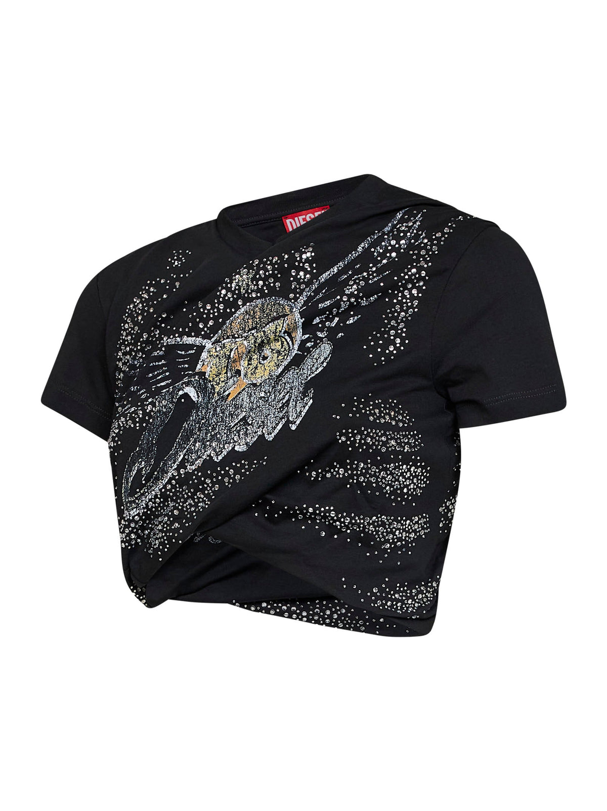 Diesel Women Black Double-Layer Jersey T-Wincy Printed Cropped T-Shirt DIESEL