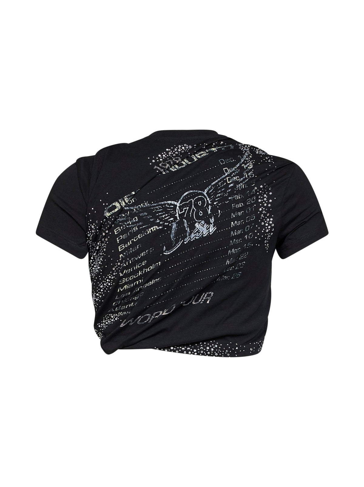Diesel Women Black Double-Layer Jersey T-Wincy Printed Cropped T-Shirt DIESEL