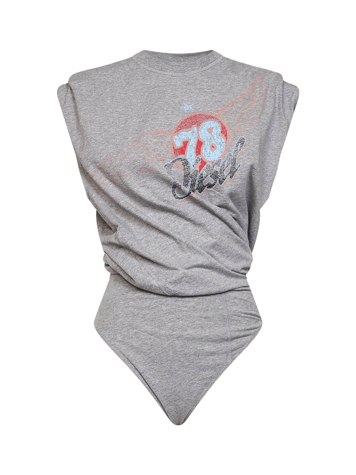 Diesel Women Grey Cotton Jersey T-Noby Printed Bodysuit DIESEL