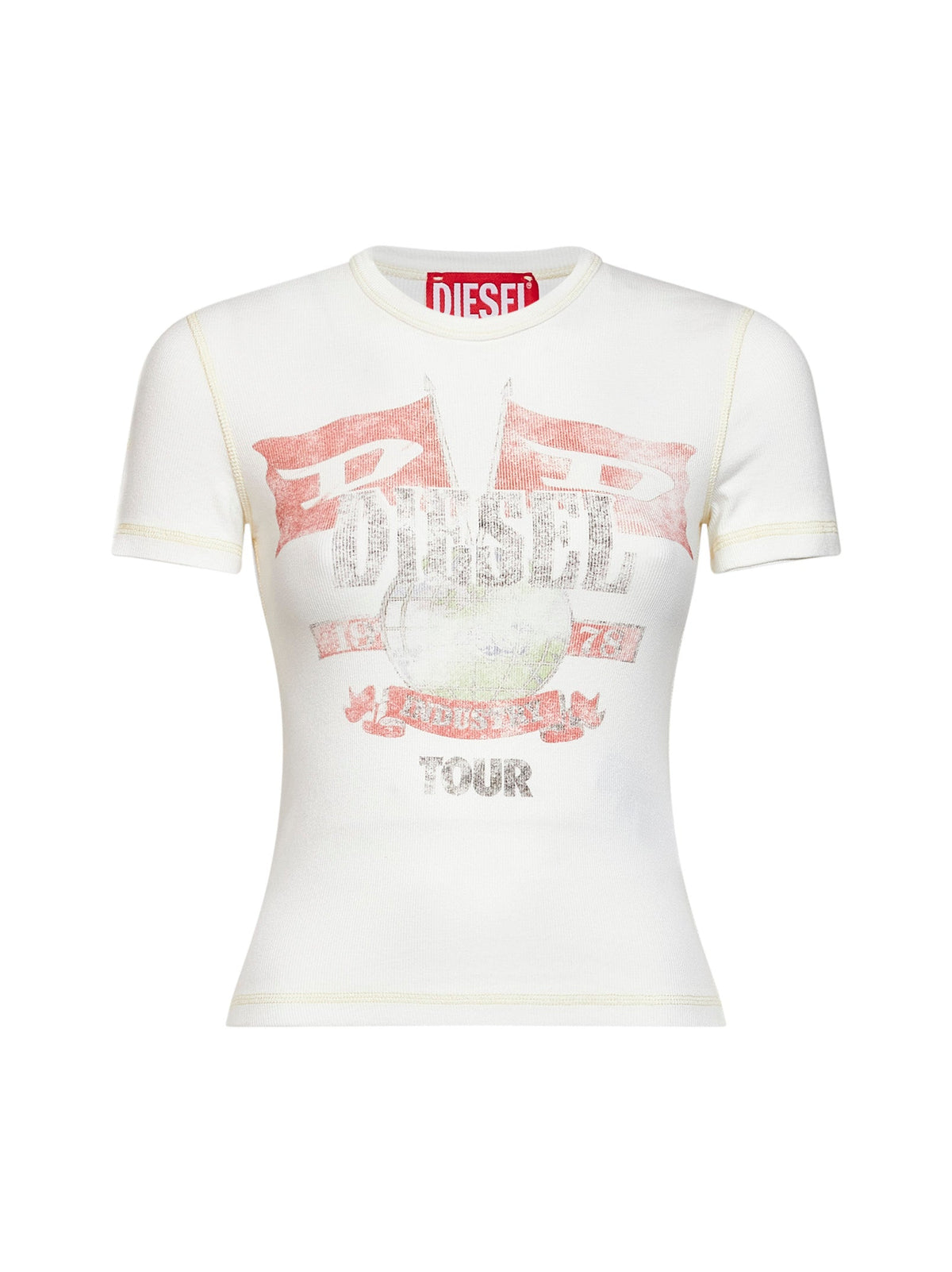 Diesel Women Ecru Ribbed Jersey T-Marsy-Rib Printed T-Shirt DIESEL