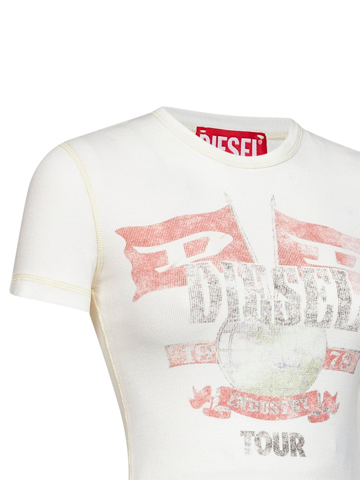 Diesel Women Ecru Ribbed Jersey T-Marsy-Rib Printed T-Shirt DIESEL