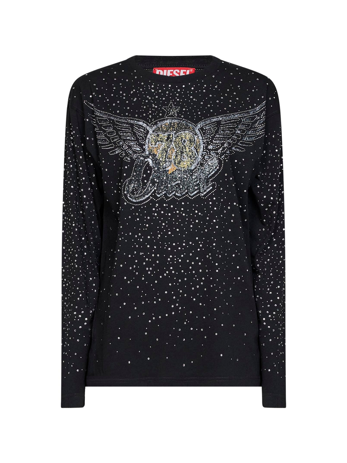 Diesel Women Black Jersey Rhinestone-Embellished Printed T-Edro-Crt-Ls-C T-Shirt DIESEL