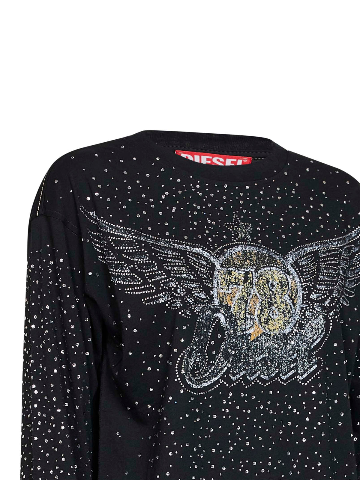 Diesel Women Black Jersey Rhinestone-Embellished Printed T-Edro-Crt-Ls-C T-Shirt DIESEL