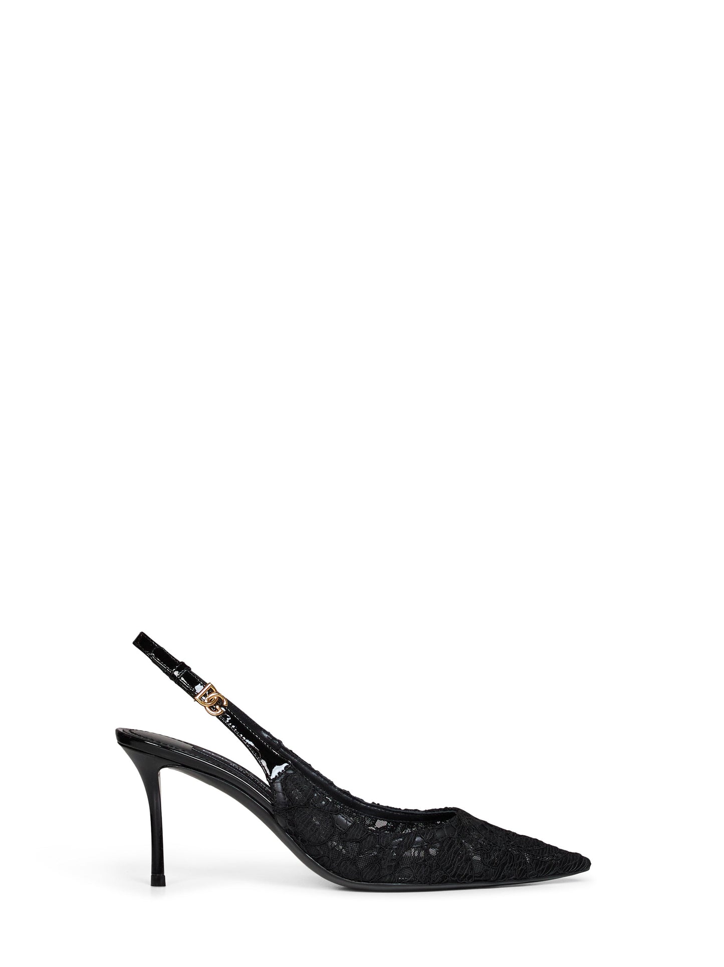 Dolce & Gabbana Women Black Taormina Lace And Patent Leather Slingback Pumps DOLCE & GABBANA