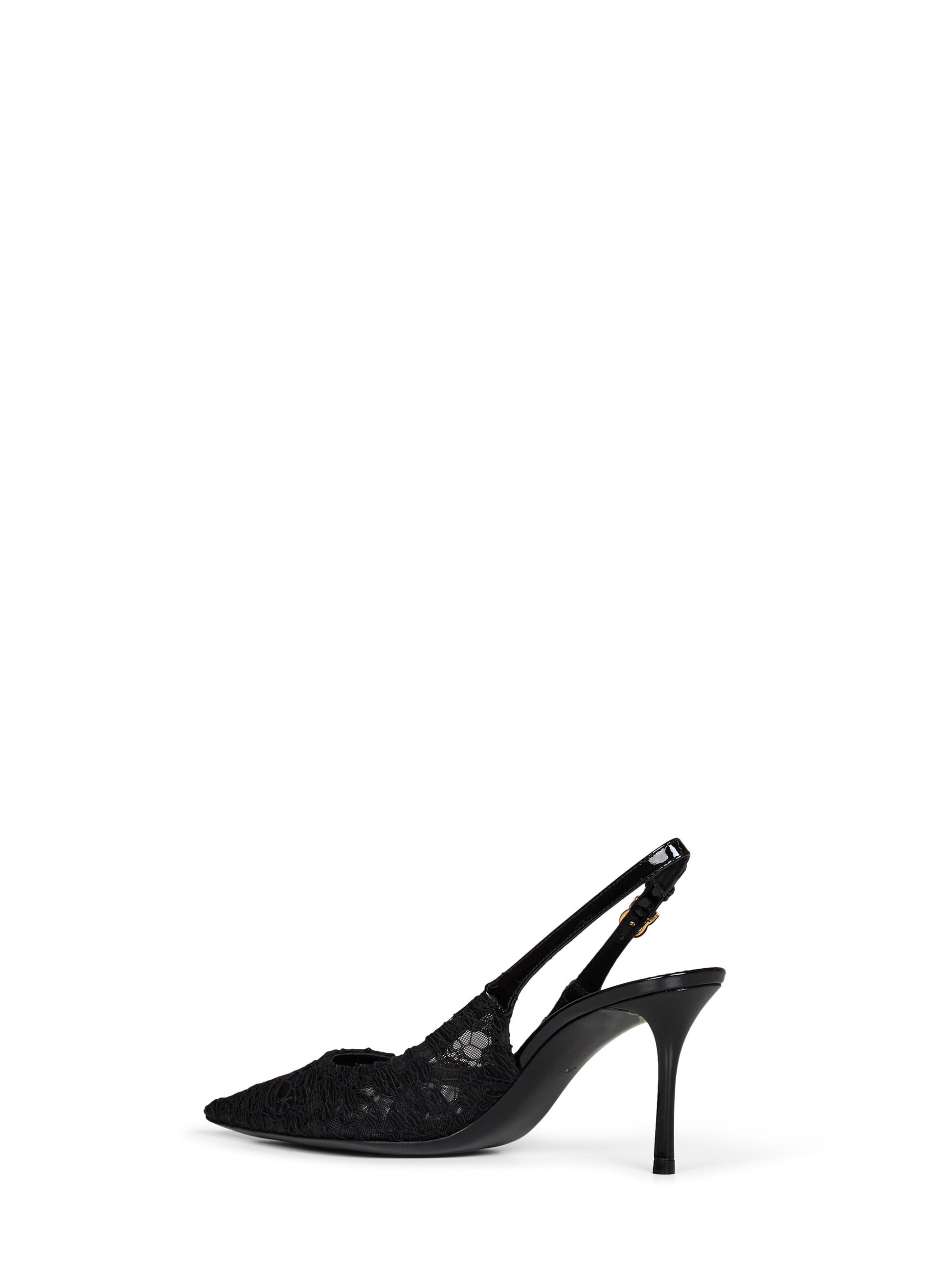 Dolce & Gabbana Women Black Taormina Lace And Patent Leather Slingback Pumps DOLCE & GABBANA