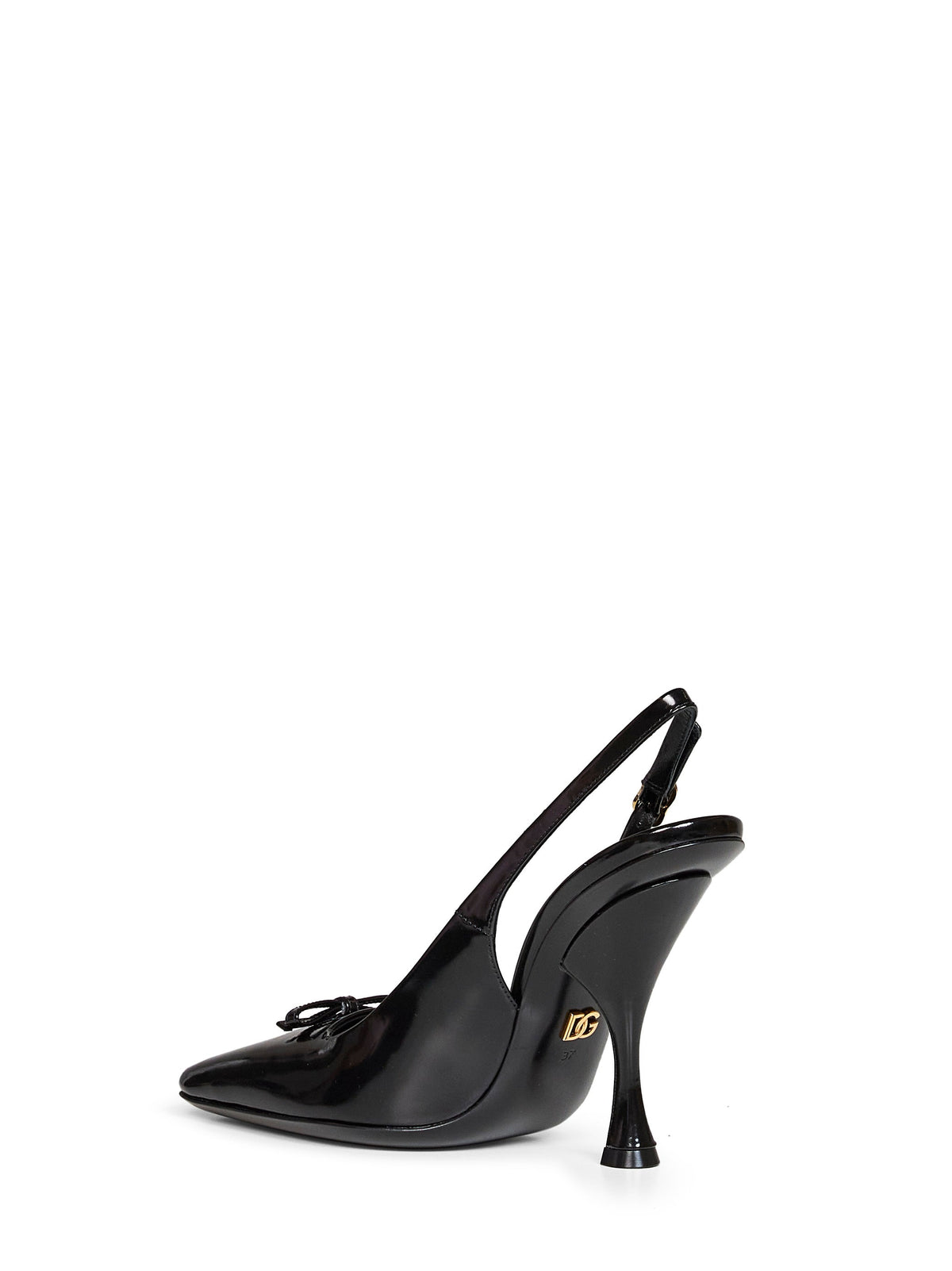 Dolce & Gabbana Women Black Glossy Calfskin Leather Schiffer Slingback Pumps DOLCE & GABBANA