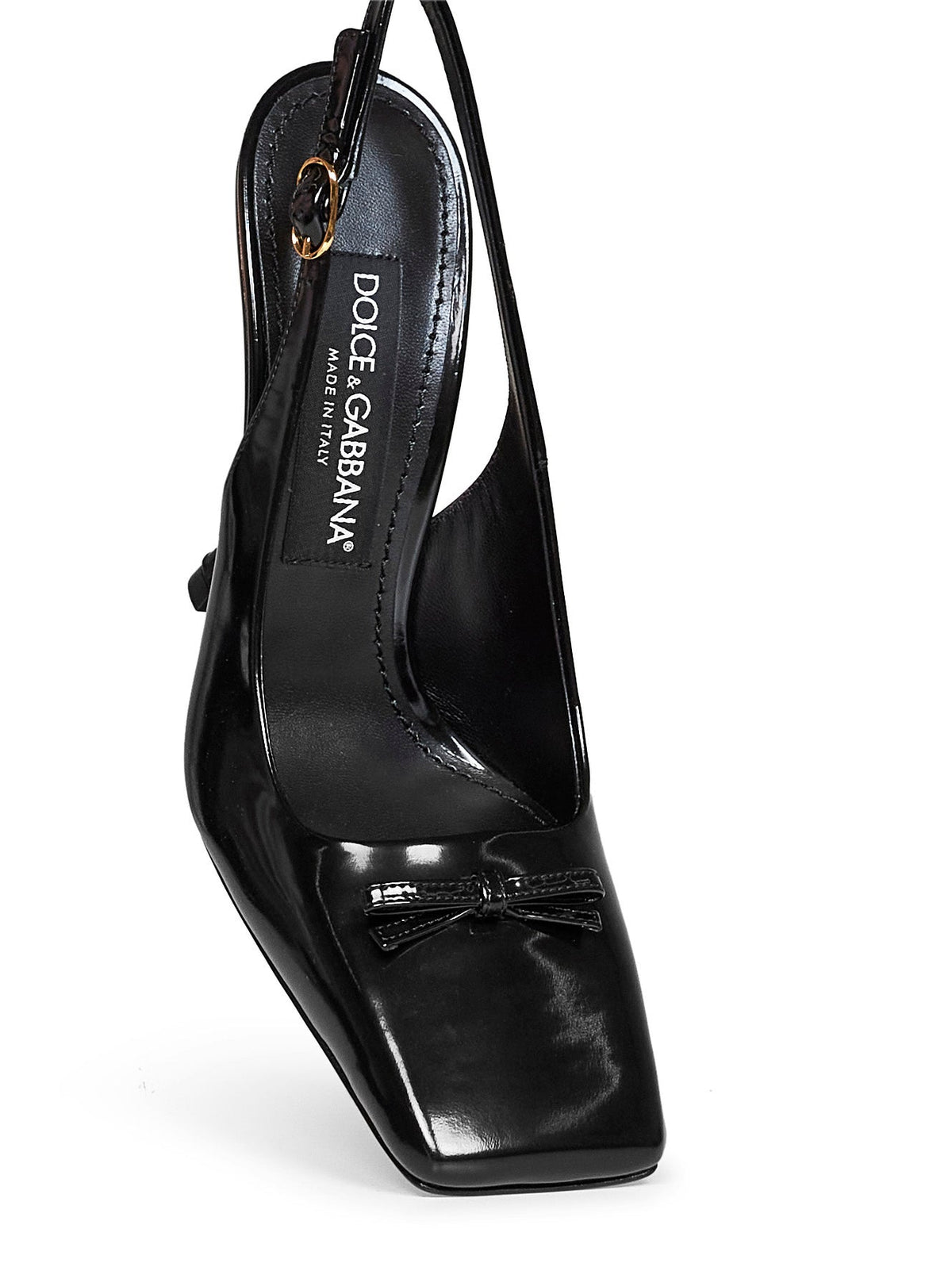 Dolce & Gabbana Women Black Glossy Calfskin Leather Schiffer Slingback Pumps DOLCE & GABBANA
