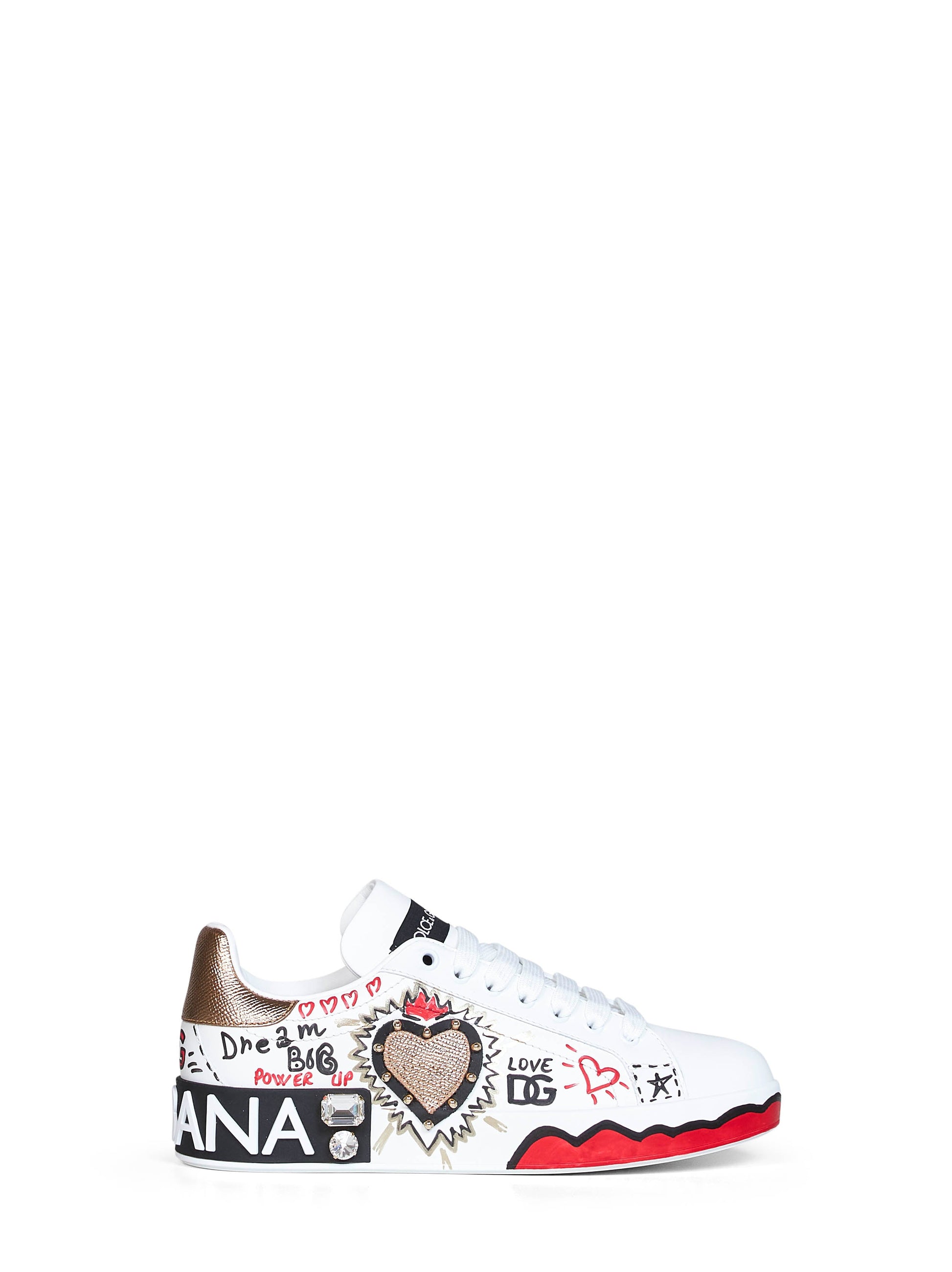 Dolce & Gabbana Women White Hand-Painted Leather Portofino Low-Top Sneakers DOLCE & GABBANA