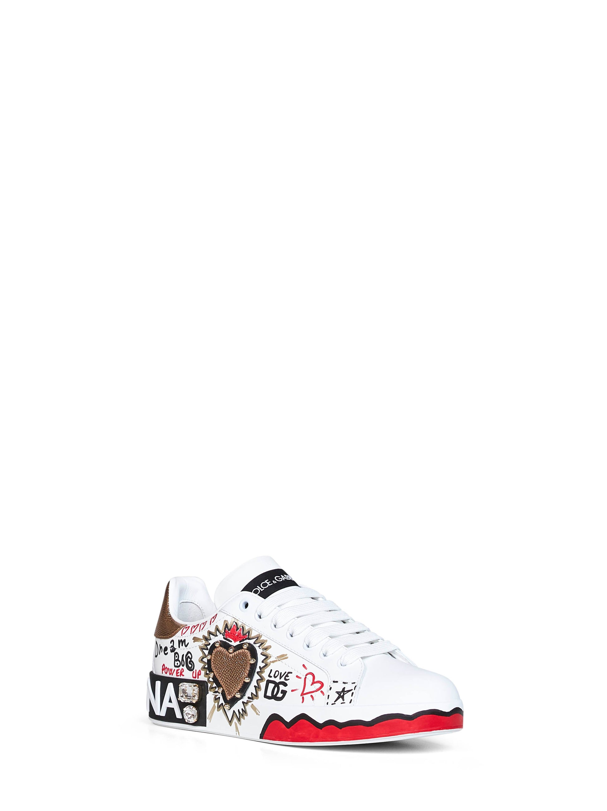 Dolce & Gabbana Women White Hand-Painted Leather Portofino Low-Top Sneakers DOLCE & GABBANA