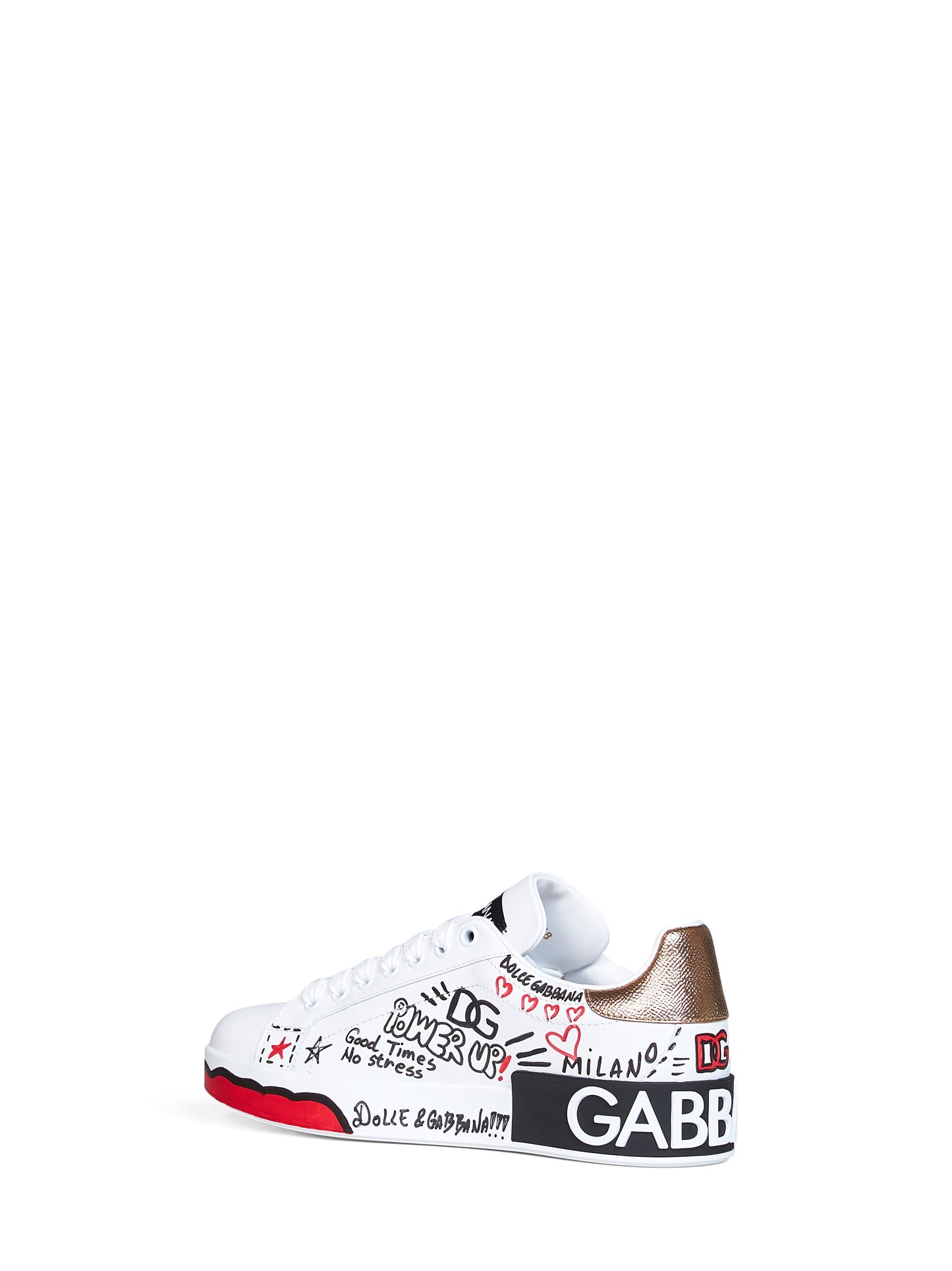 Dolce & Gabbana Women White Hand-Painted Leather Portofino Low-Top Sneakers DOLCE & GABBANA