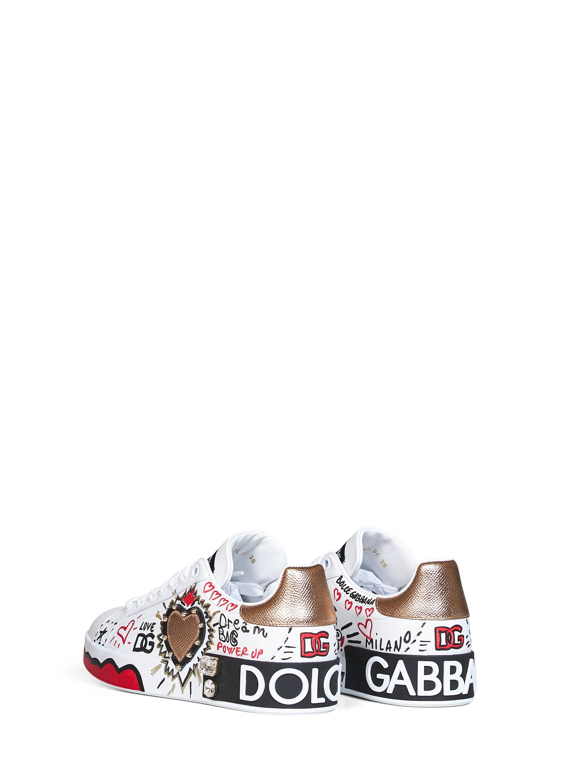 Dolce & Gabbana Women White Hand-Painted Leather Portofino Low-Top Sneakers DOLCE & GABBANA