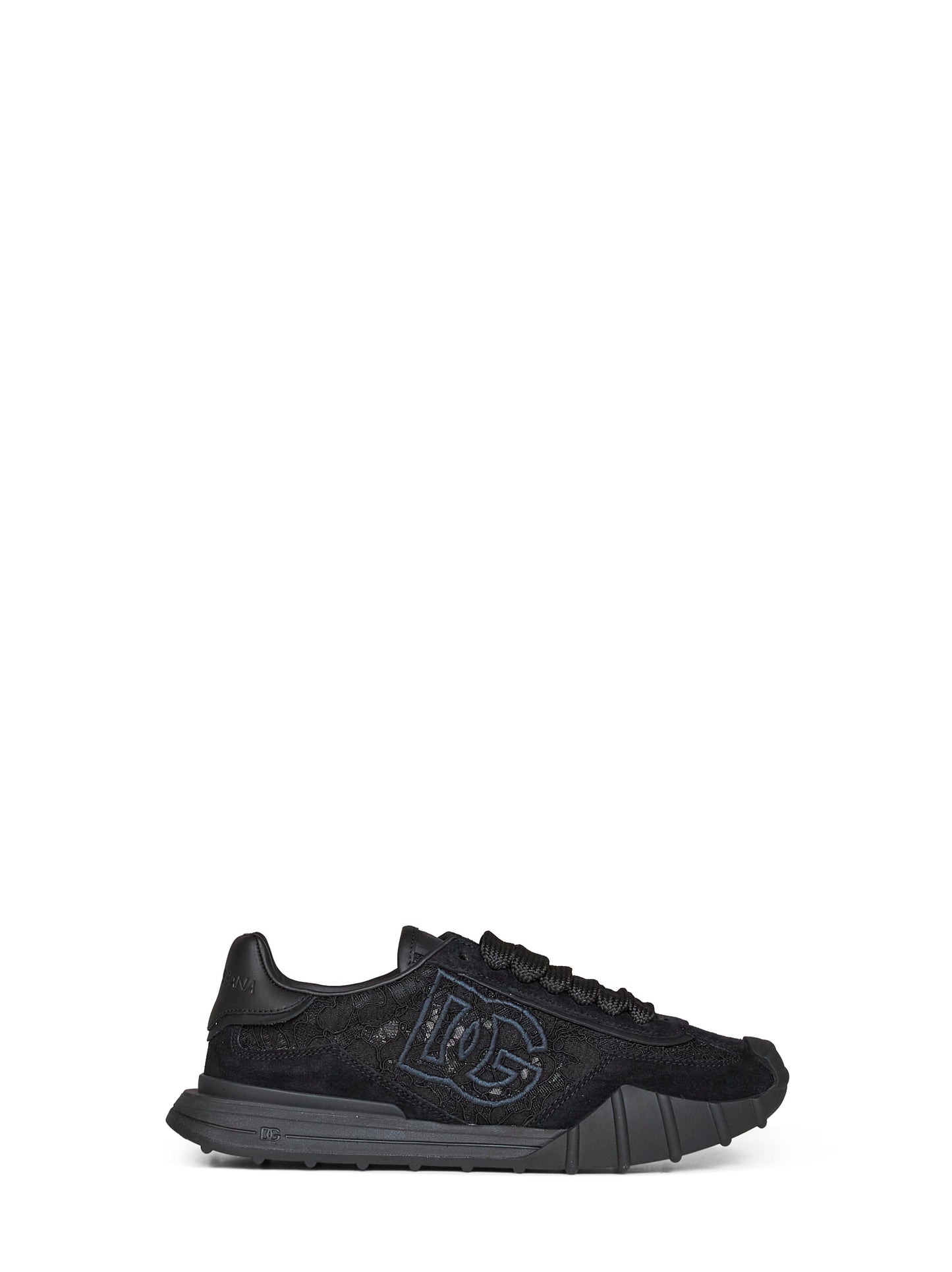 Dolce & Gabbana Women Black Lace And Calf Suede Low-Top Sneakers DOLCE & GABBANA