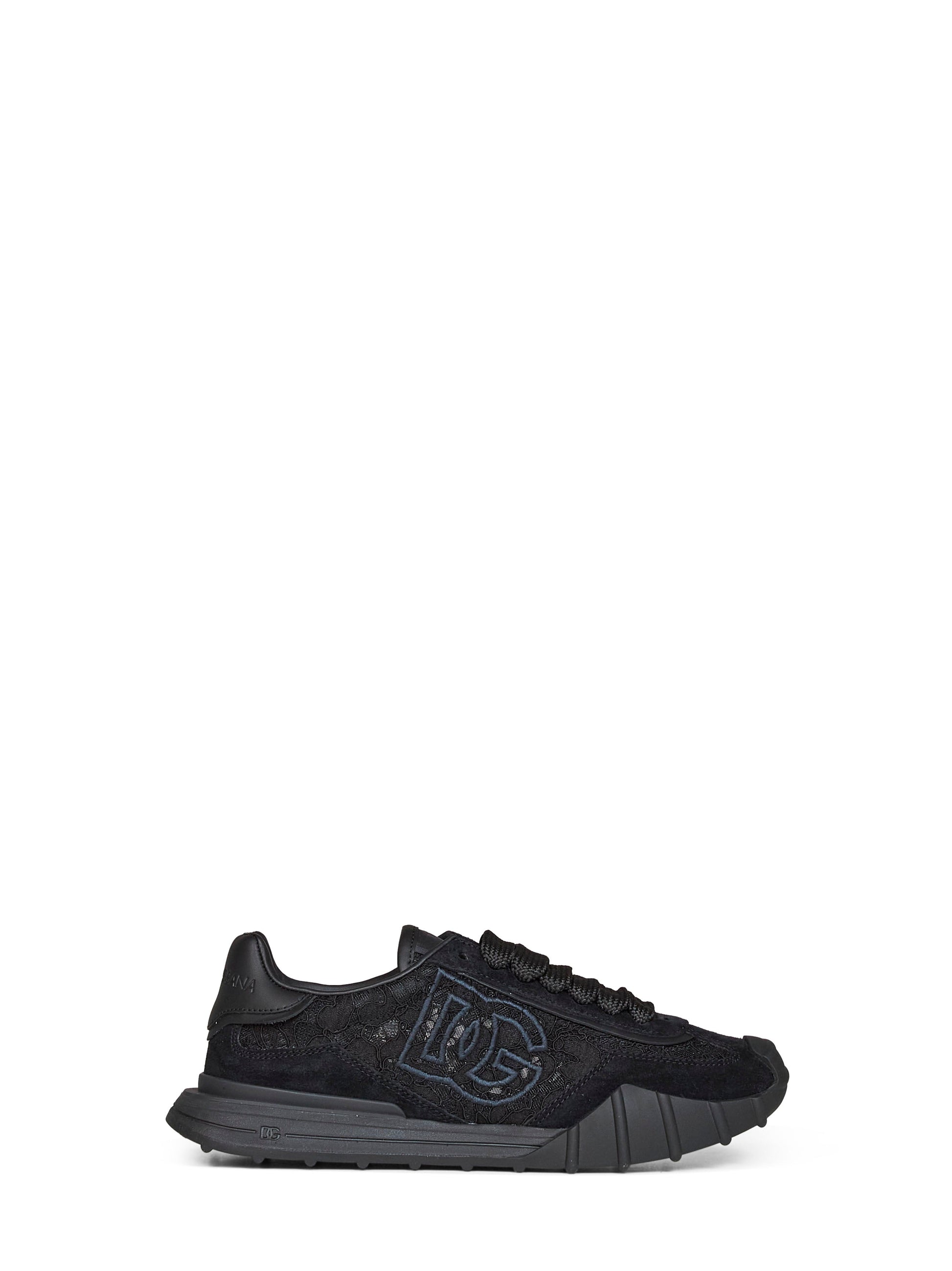 Dolce & Gabbana Women Black Lace And Calf Suede Low-Top Sneakers DOLCE & GABBANA