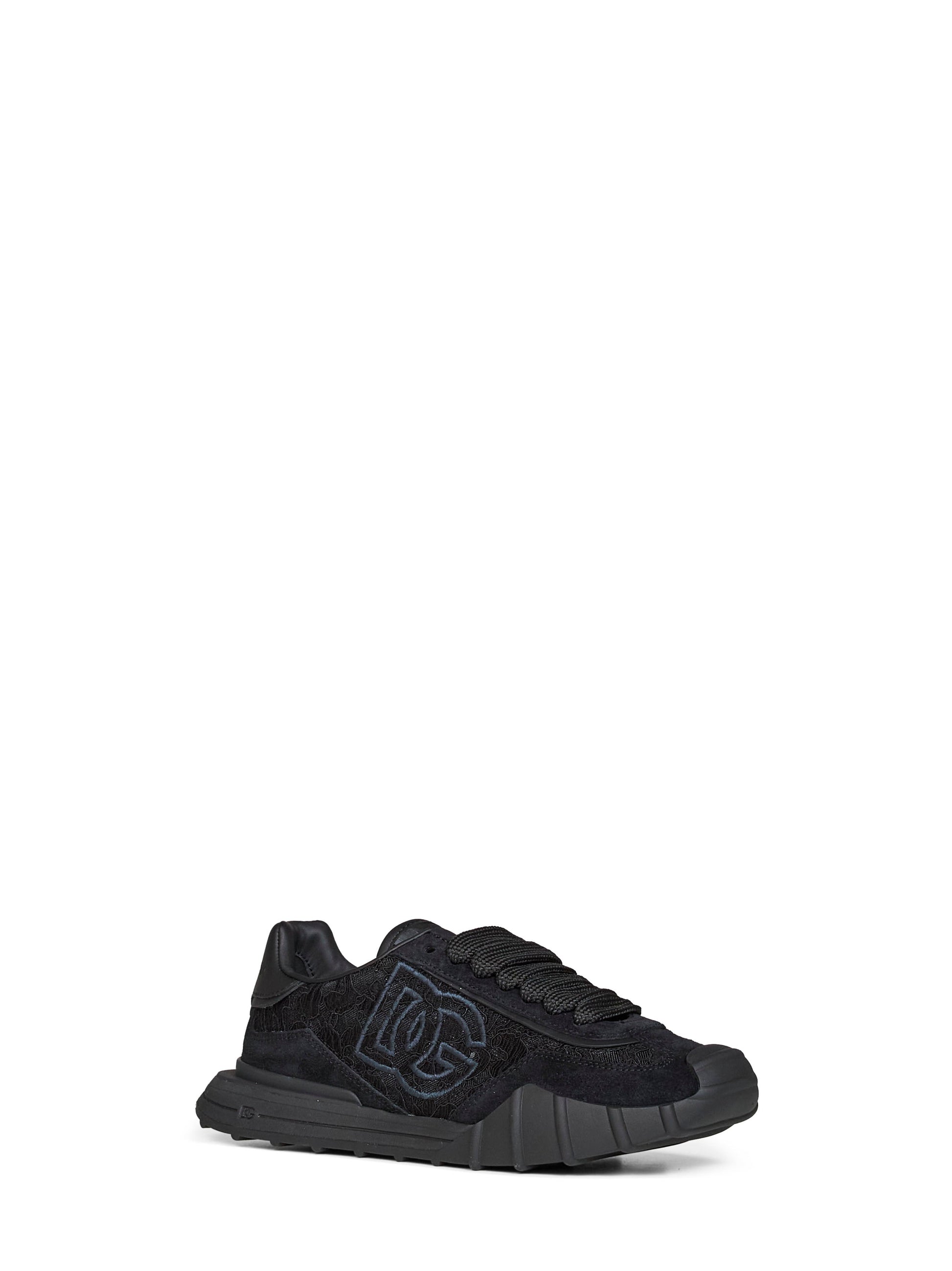 Dolce & Gabbana Women Black Lace And Calf Suede Low-Top Sneakers DOLCE & GABBANA