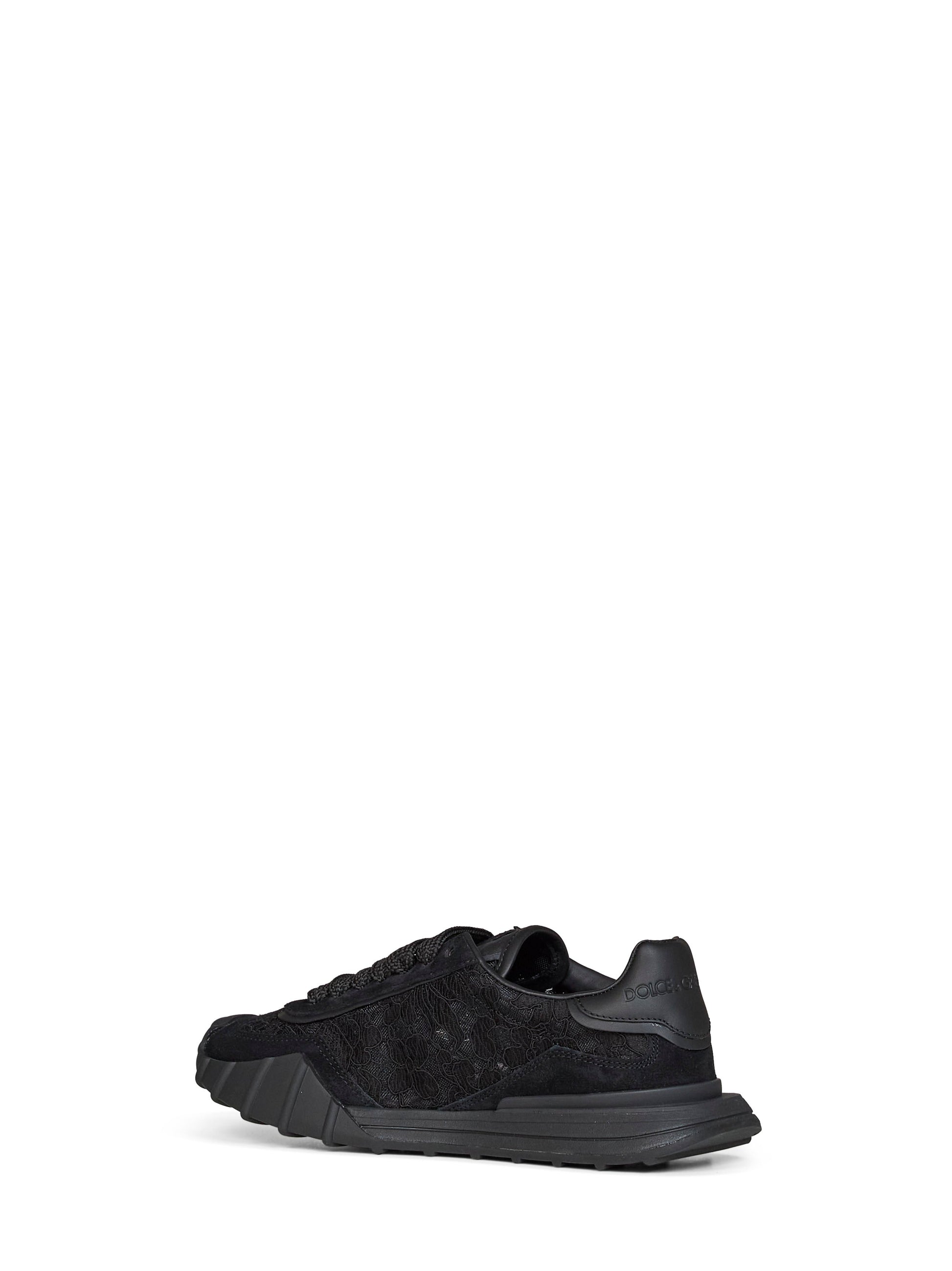 Dolce & Gabbana Women Black Lace And Calf Suede Low-Top Sneakers DOLCE & GABBANA