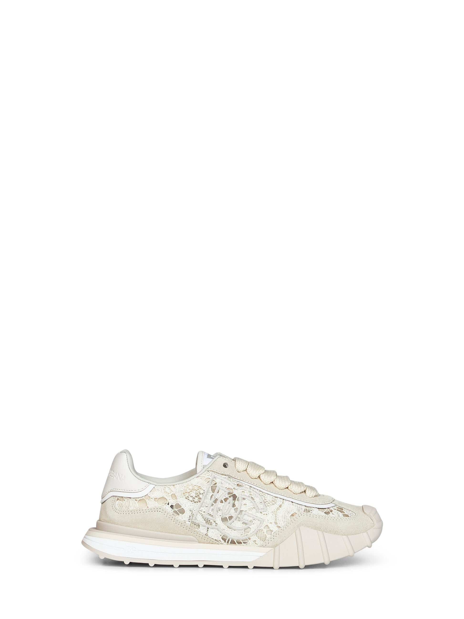 Dolce & Gabbana Women Beige And Chalk Lace And Calf Suede Low-Top Sneakers DOLCE & GABBANA