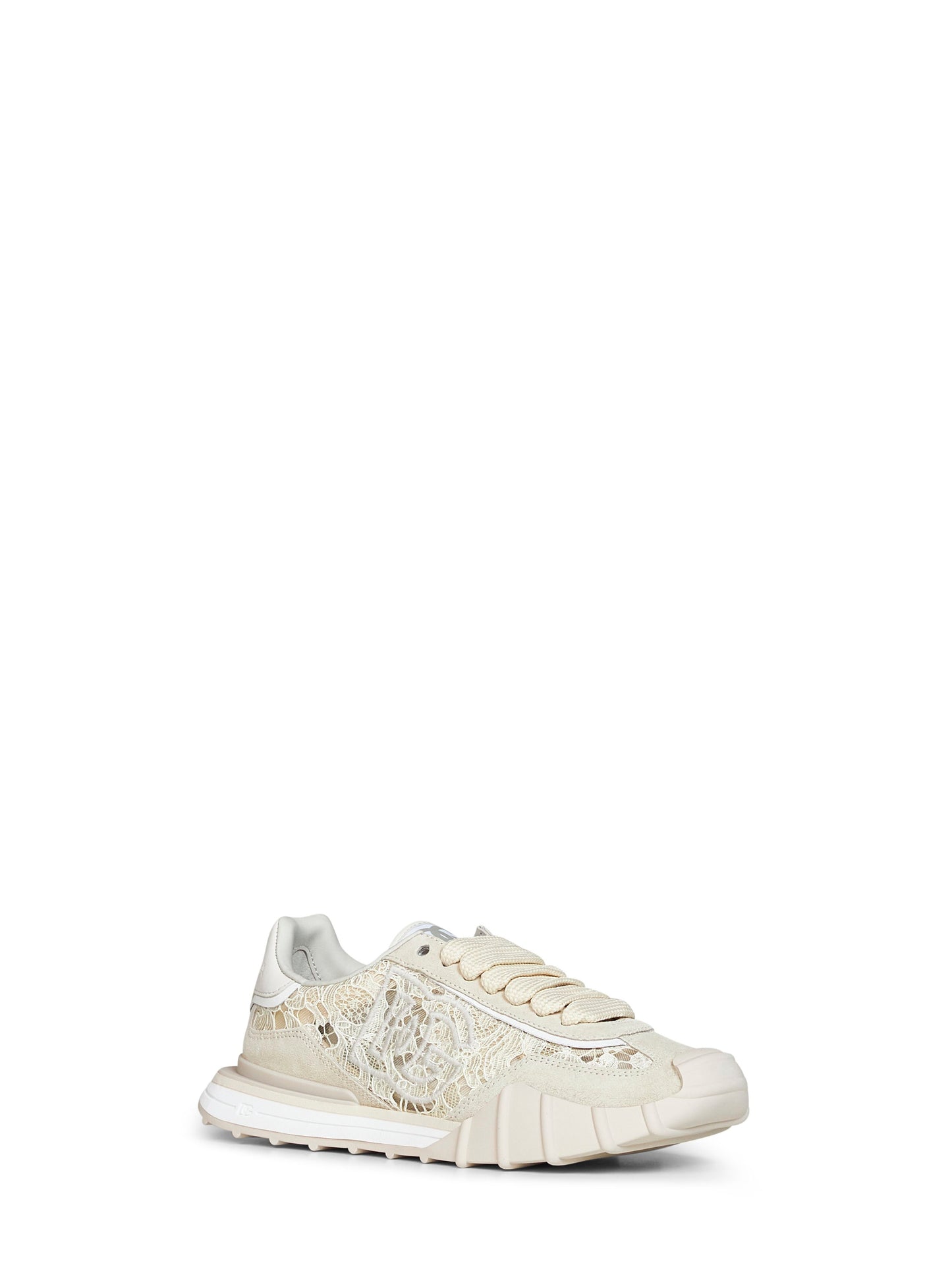 Dolce & Gabbana Women Beige And Chalk Lace And Calf Suede Low-Top Sneakers DOLCE & GABBANA