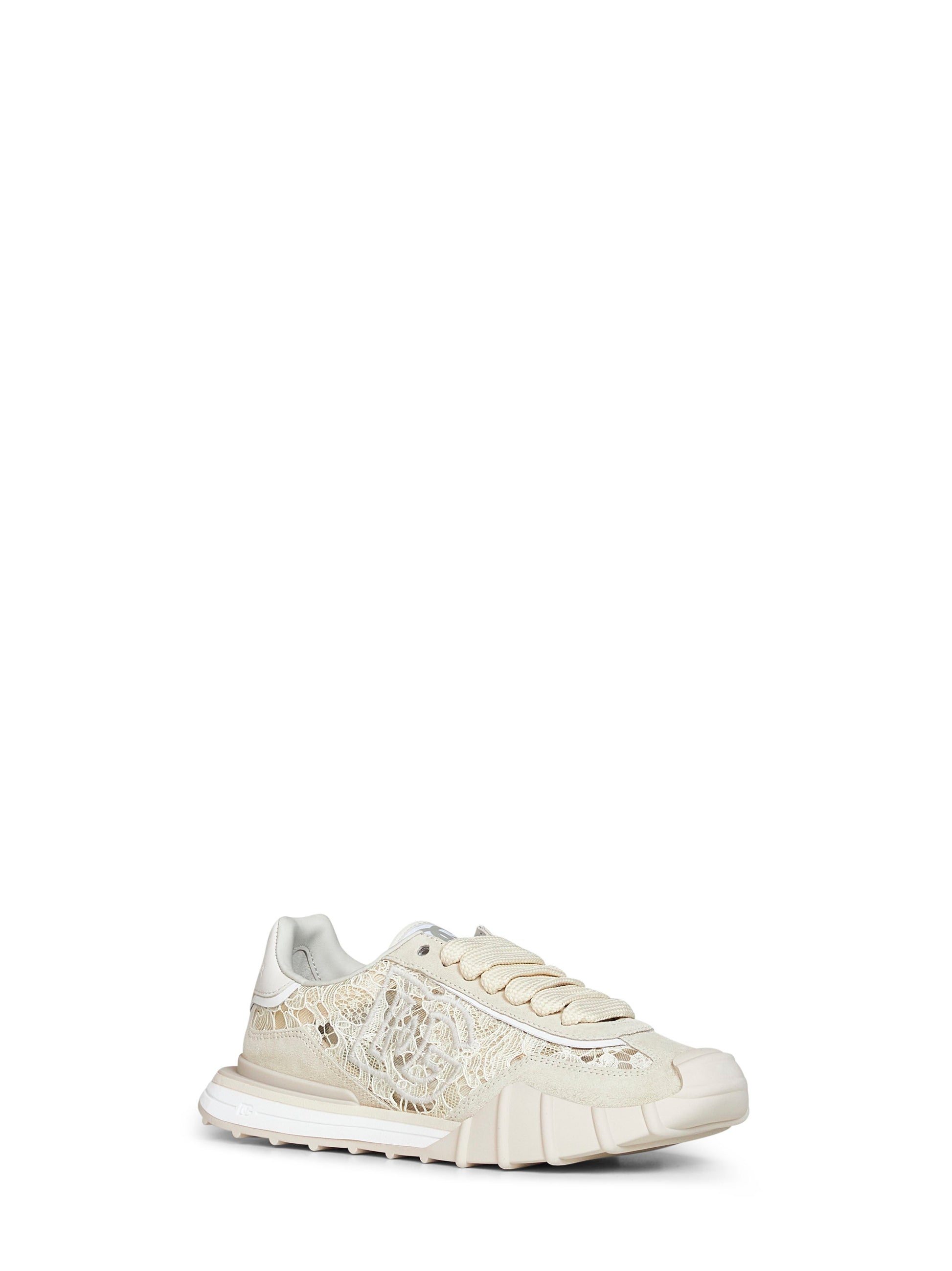 Dolce & Gabbana Women Beige And Chalk Lace And Calf Suede Low-Top Sneakers DOLCE & GABBANA