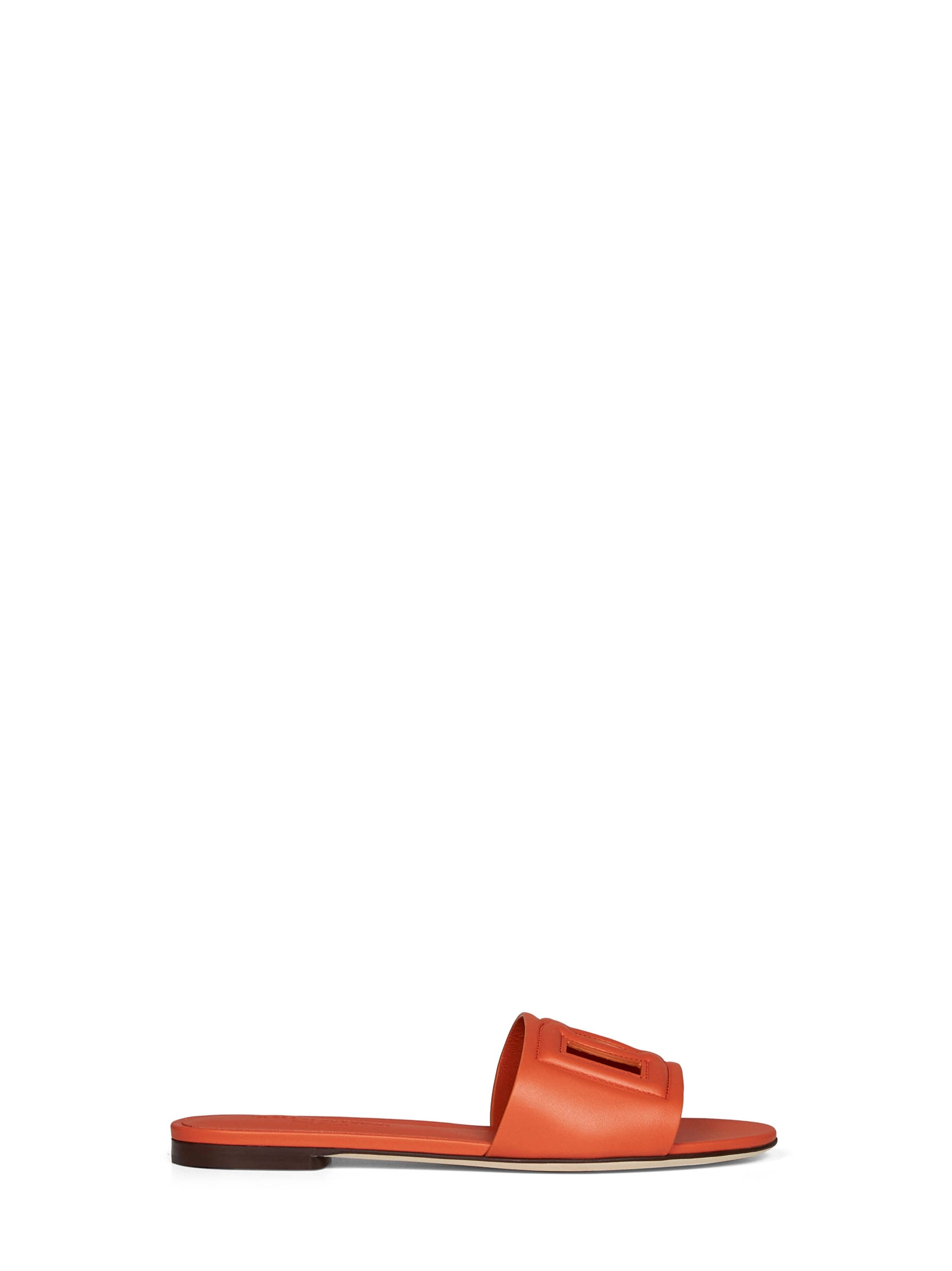 Dolce & Gabbana Women Orange Calf Leather Slide Sandals With Dg Logo DOLCE & GABBANA