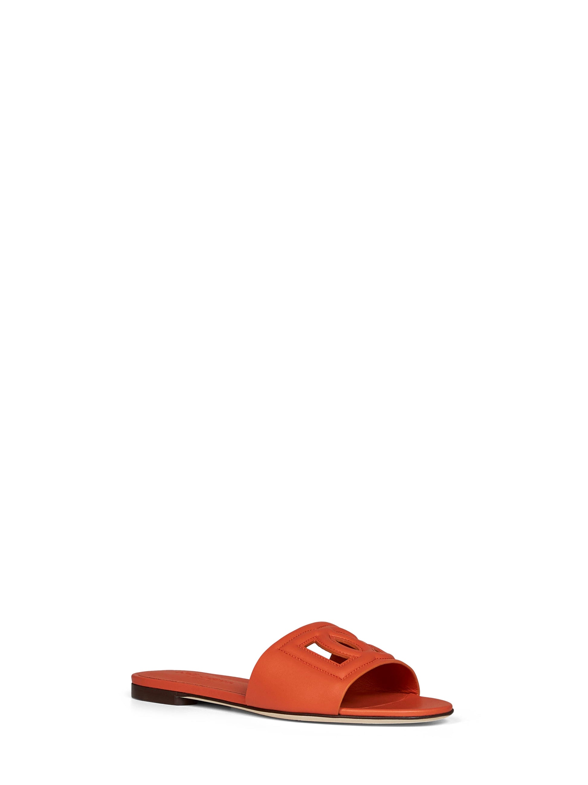 Dolce & Gabbana Women Orange Calf Leather Slide Sandals With Dg Logo DOLCE & GABBANA
