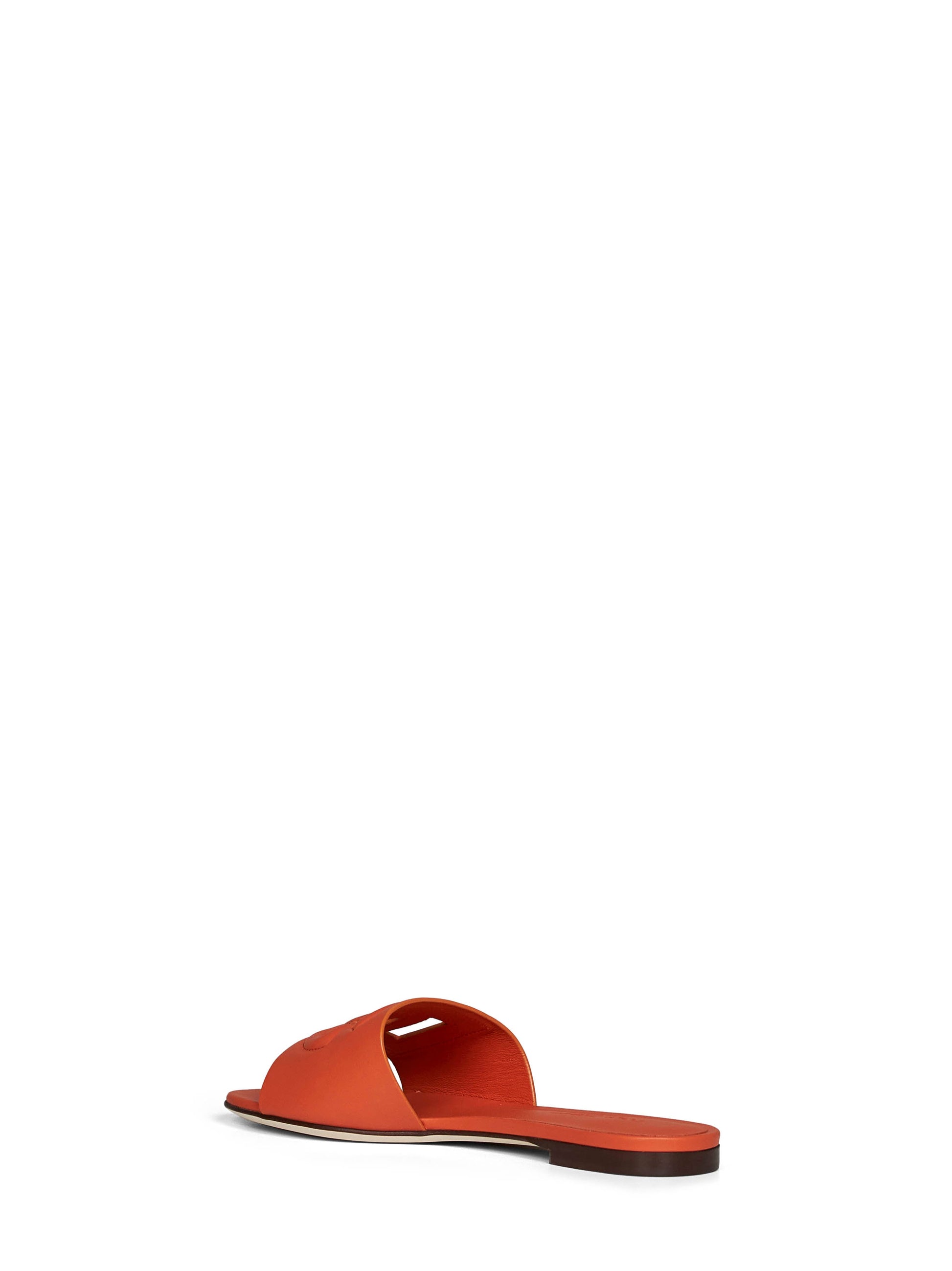 Dolce & Gabbana Women Orange Calf Leather Slide Sandals With Dg Logo DOLCE & GABBANA