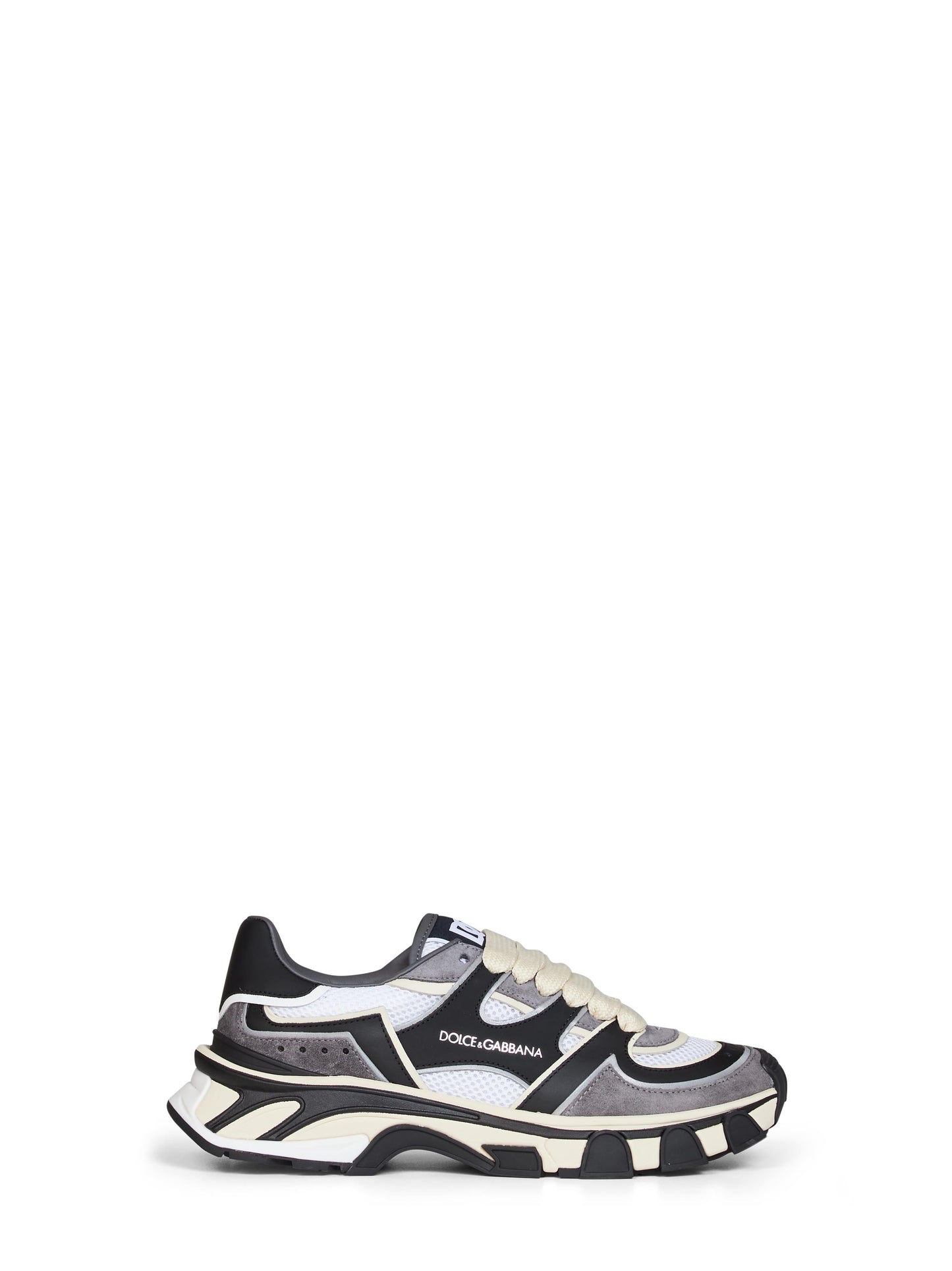 Dolce & Gabbana Men Black And White Nappa Calfskin Leather And Mesh Dg Country Road Sneakers DOLCE & GABBANA