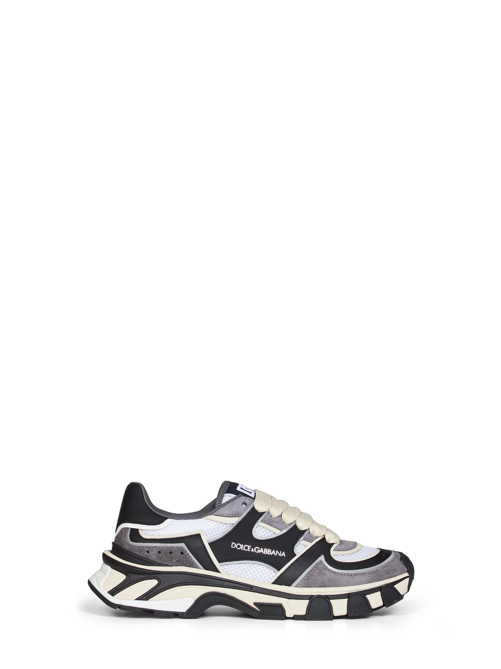 Dolce & Gabbana Men Black And White Nappa Calfskin Leather And Mesh Dg Country Road Sneakers DOLCE & GABBANA