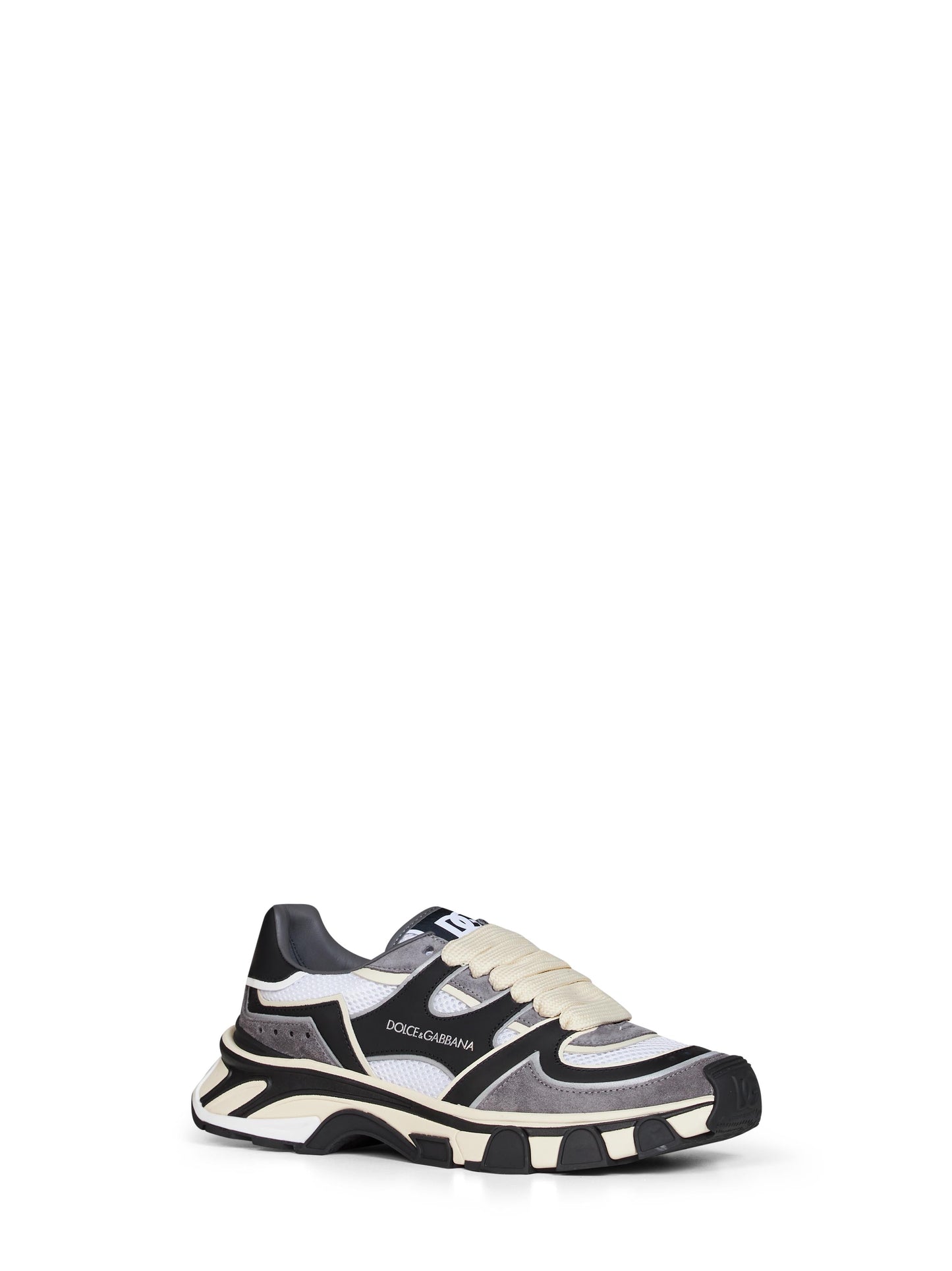 Dolce & Gabbana Men Black And White Nappa Calfskin Leather And Mesh Dg Country Road Sneakers DOLCE & GABBANA