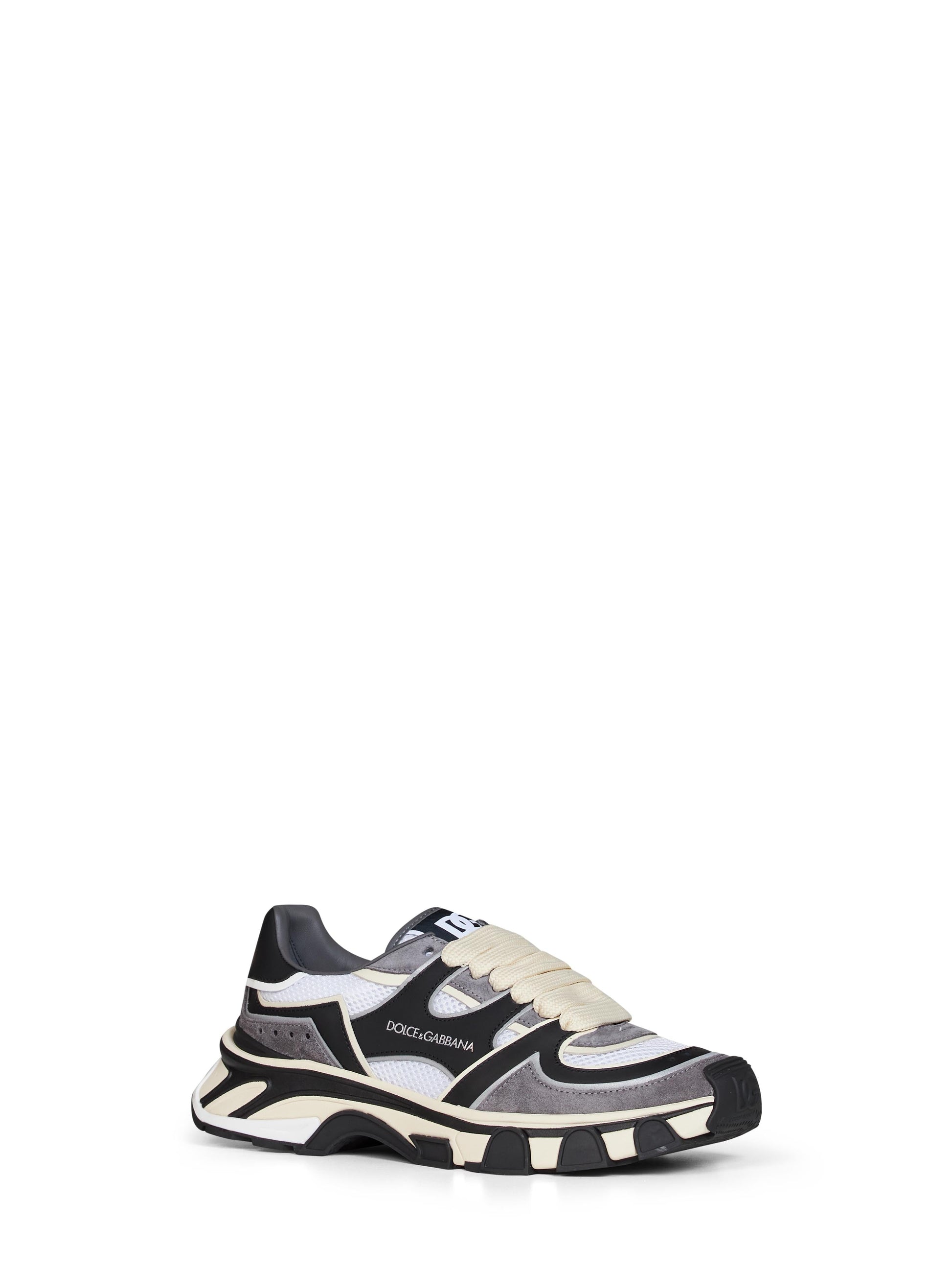 Dolce & Gabbana Men Black And White Nappa Calfskin Leather And Mesh Dg Country Road Sneakers DOLCE & GABBANA