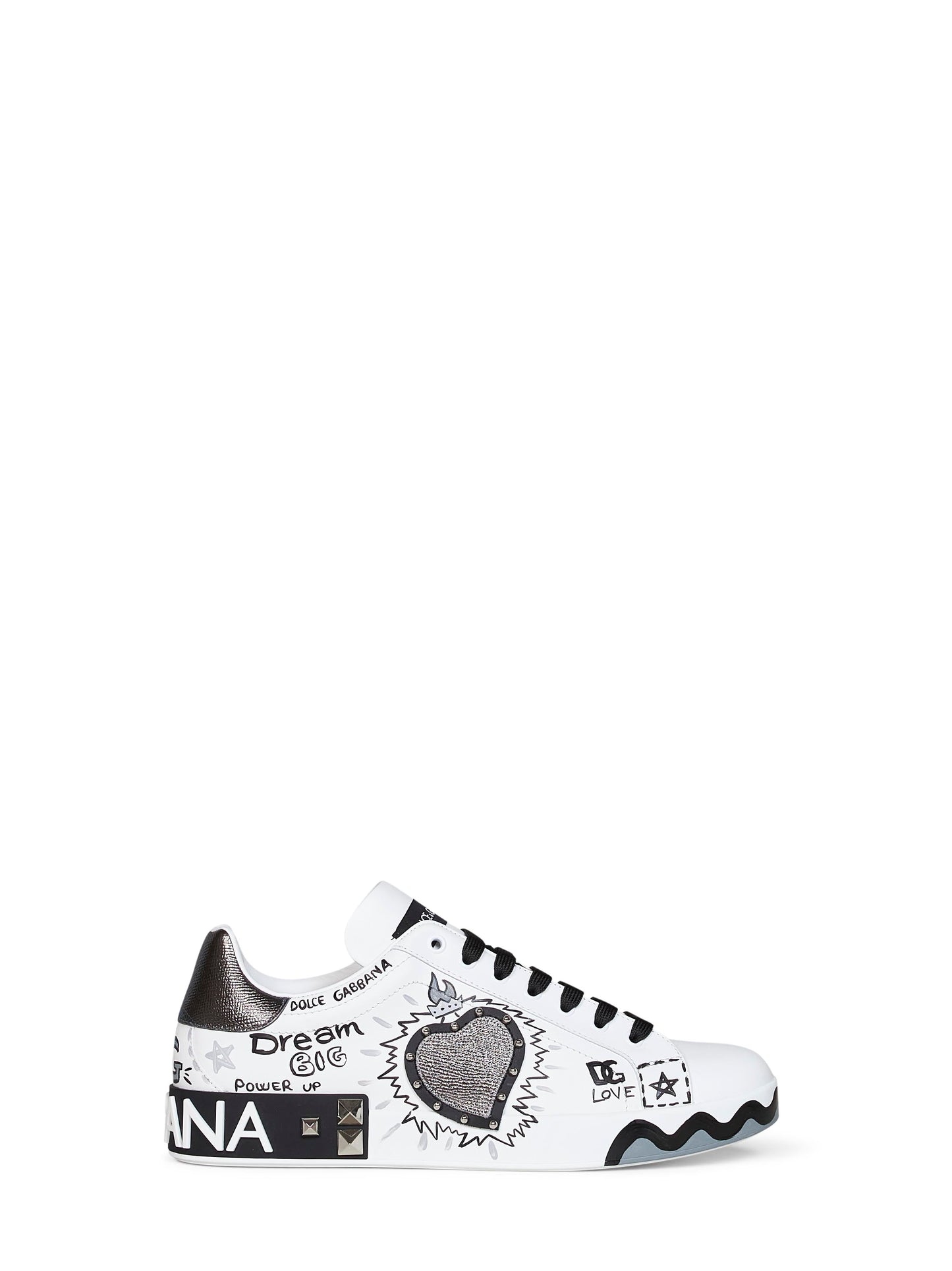 Dolce & Gabbana Men White Hand-Painted Leather Portofino Low-Top Sneakers DOLCE & GABBANA