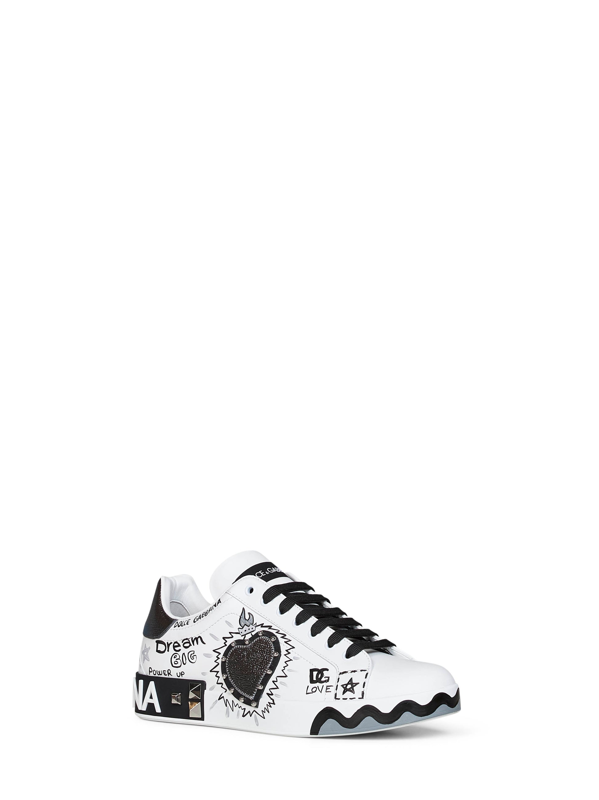 Dolce & Gabbana Men White Hand-Painted Leather Portofino Low-Top Sneakers DOLCE & GABBANA